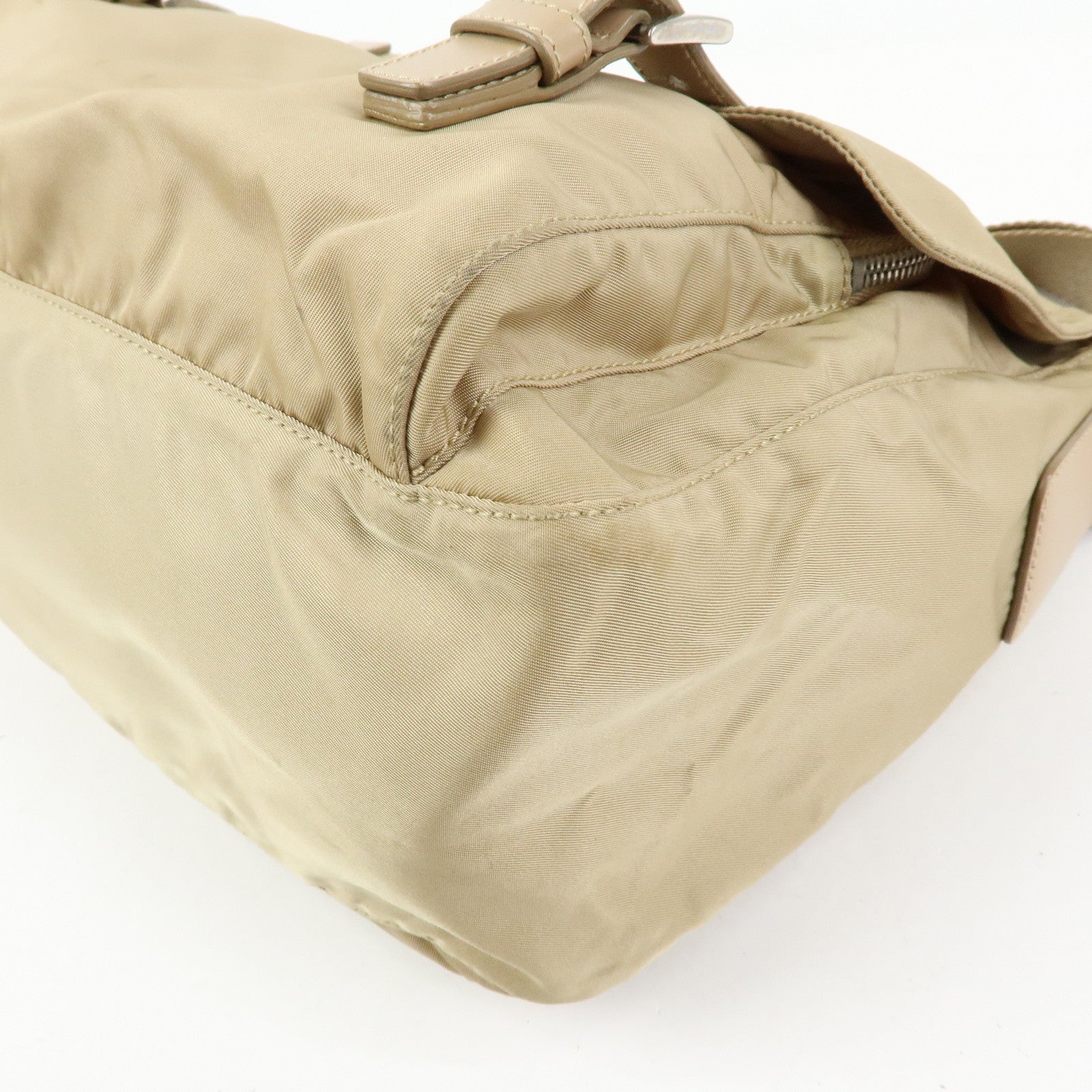 PRADA Triangle Logo Nylon Shoulder Bag Crossbody Bag Beige 1BD953