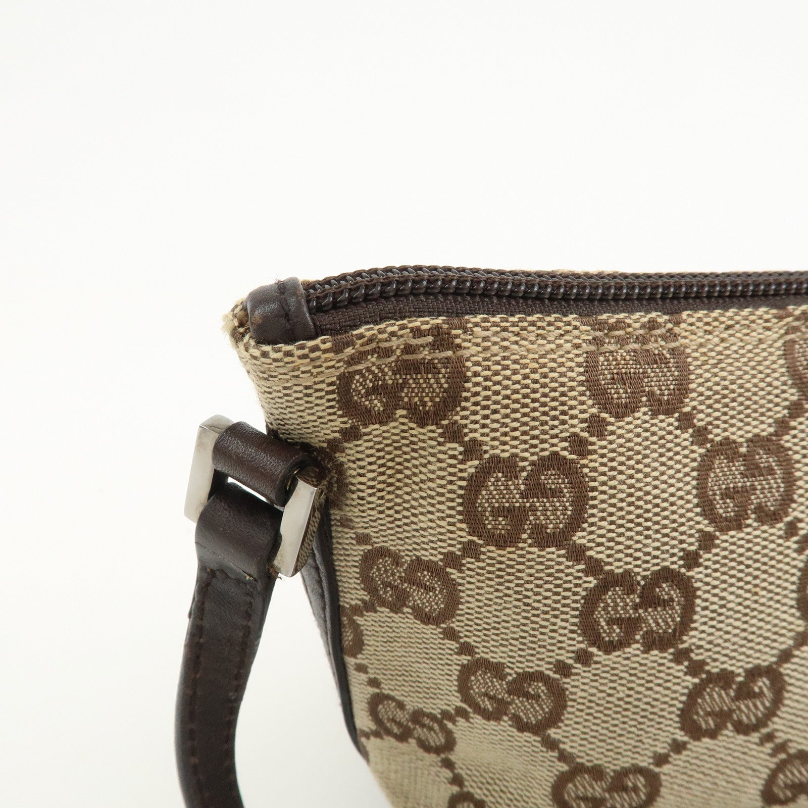 GUCCI Boat Bag GG Canvas Leather Hand Bag Brown 07198