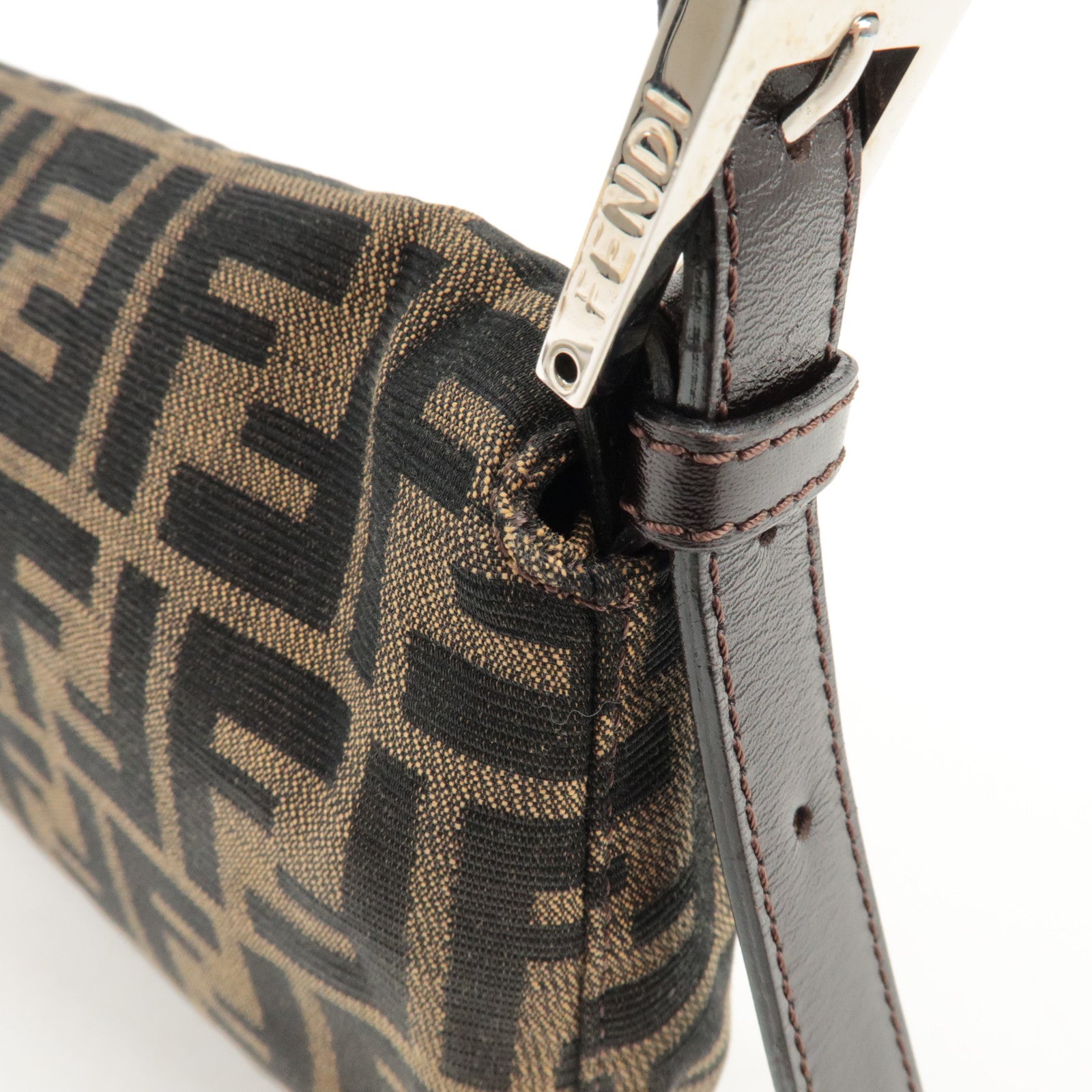 FENDI Mamma Baguette Zucca Canvas Shoulder Bag Brown Black 26424 Used