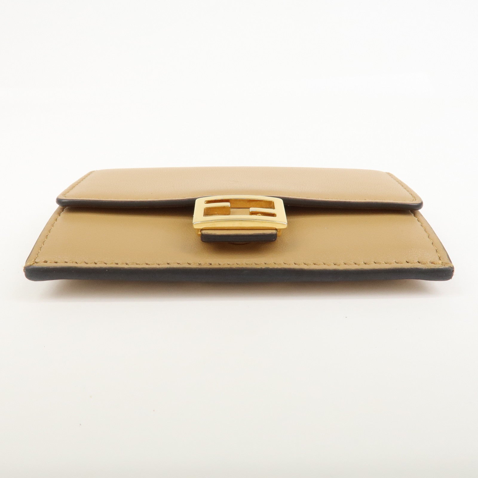 FENDI Zucca Baguette Leather Card Case Light Brown
