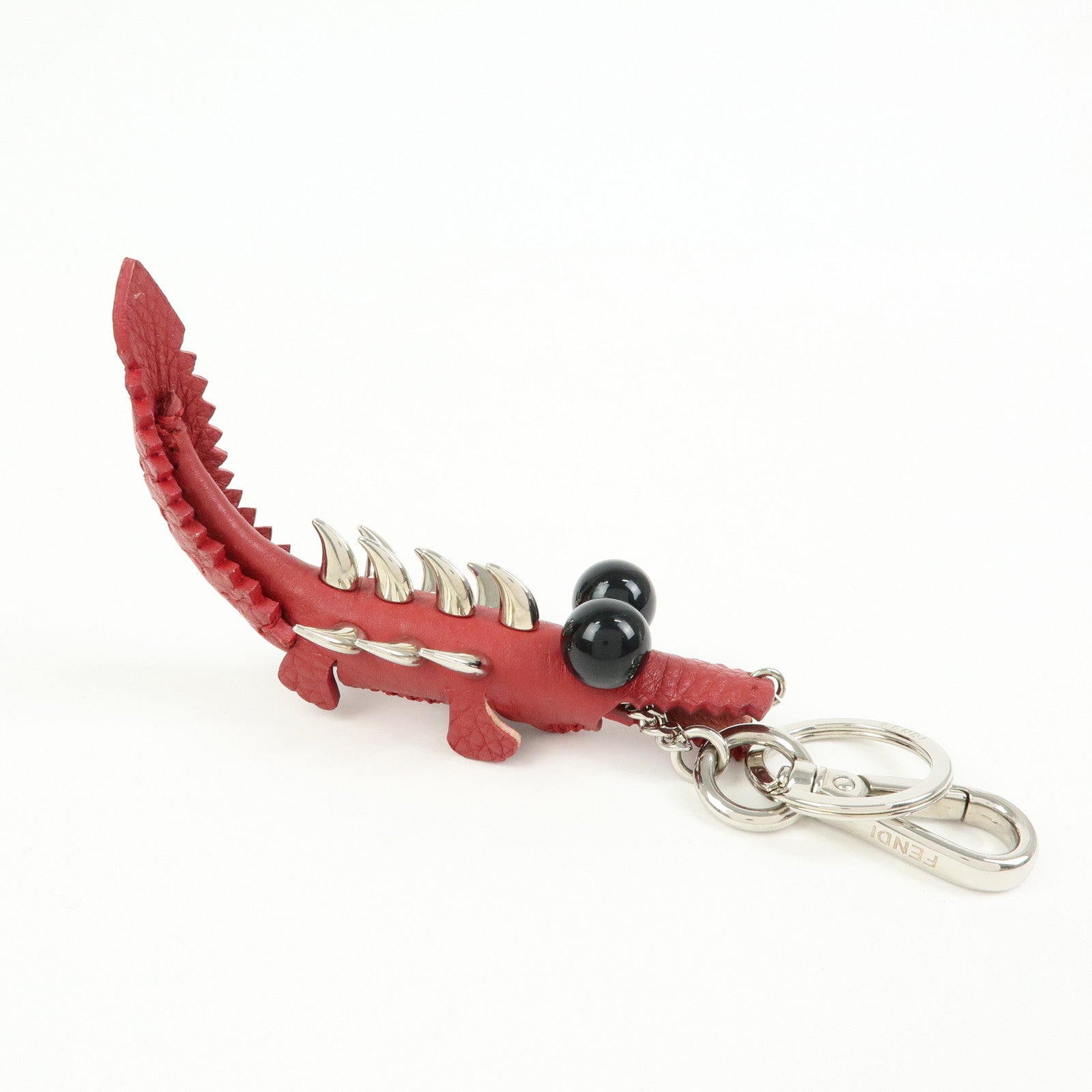 FENDI Calf Leather Alligator Bag Charm Key Chain Key Holder Red