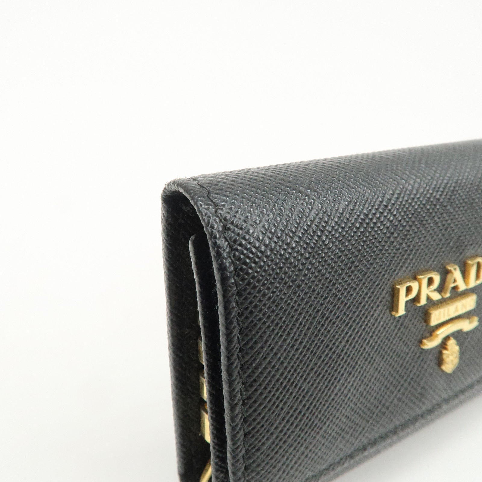 PRADA Logo Saffiano Leather 4 Rings Key Case Black 1PG004