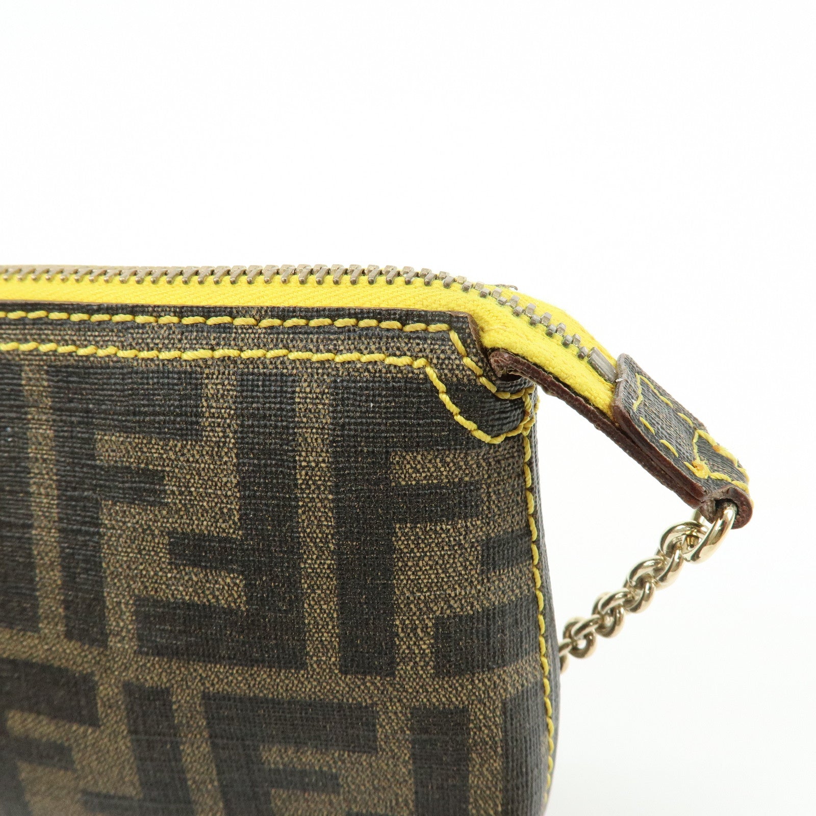 FENDI Zucca Print PVC Chain Accessory Pouch Brown Yellow 8BR592