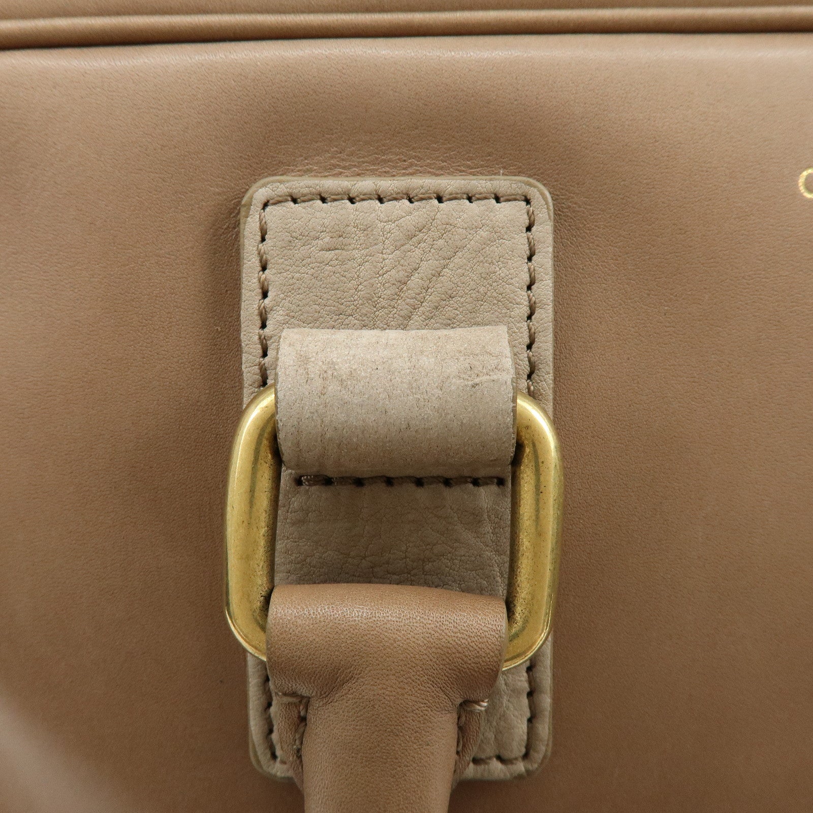 CELINE Leather Suede Hand Bag Boston Bag Beige