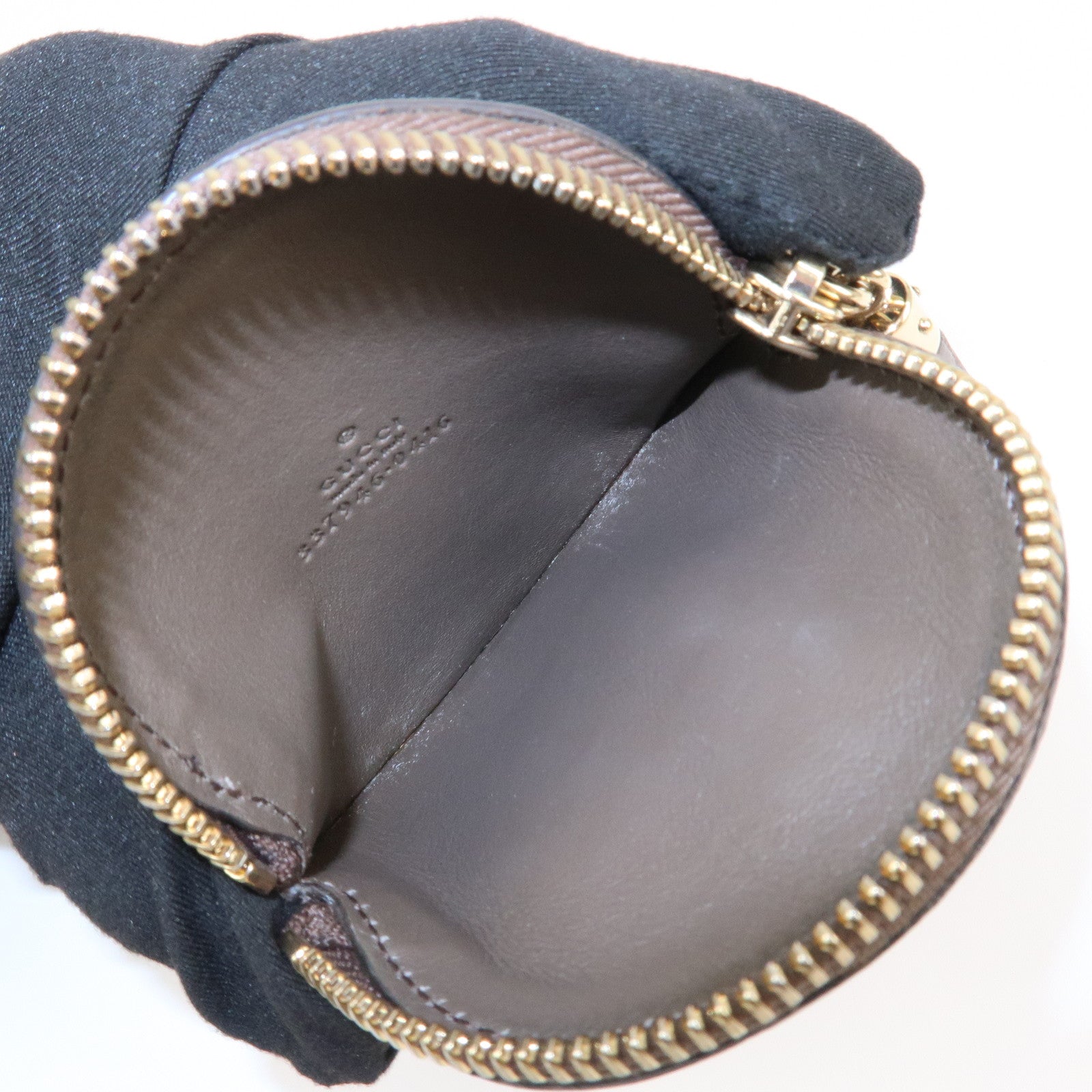 GUCCI Interlocking G Leather Coin Case Tassel Charm Beige 337946 Used