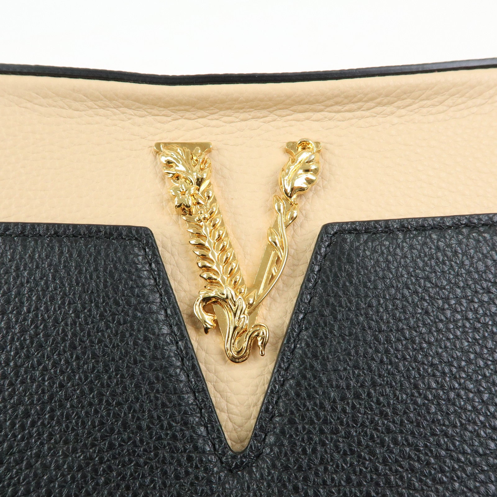 VERSACE Virtus Leather Shoulder Crossbody Bag Black Beige