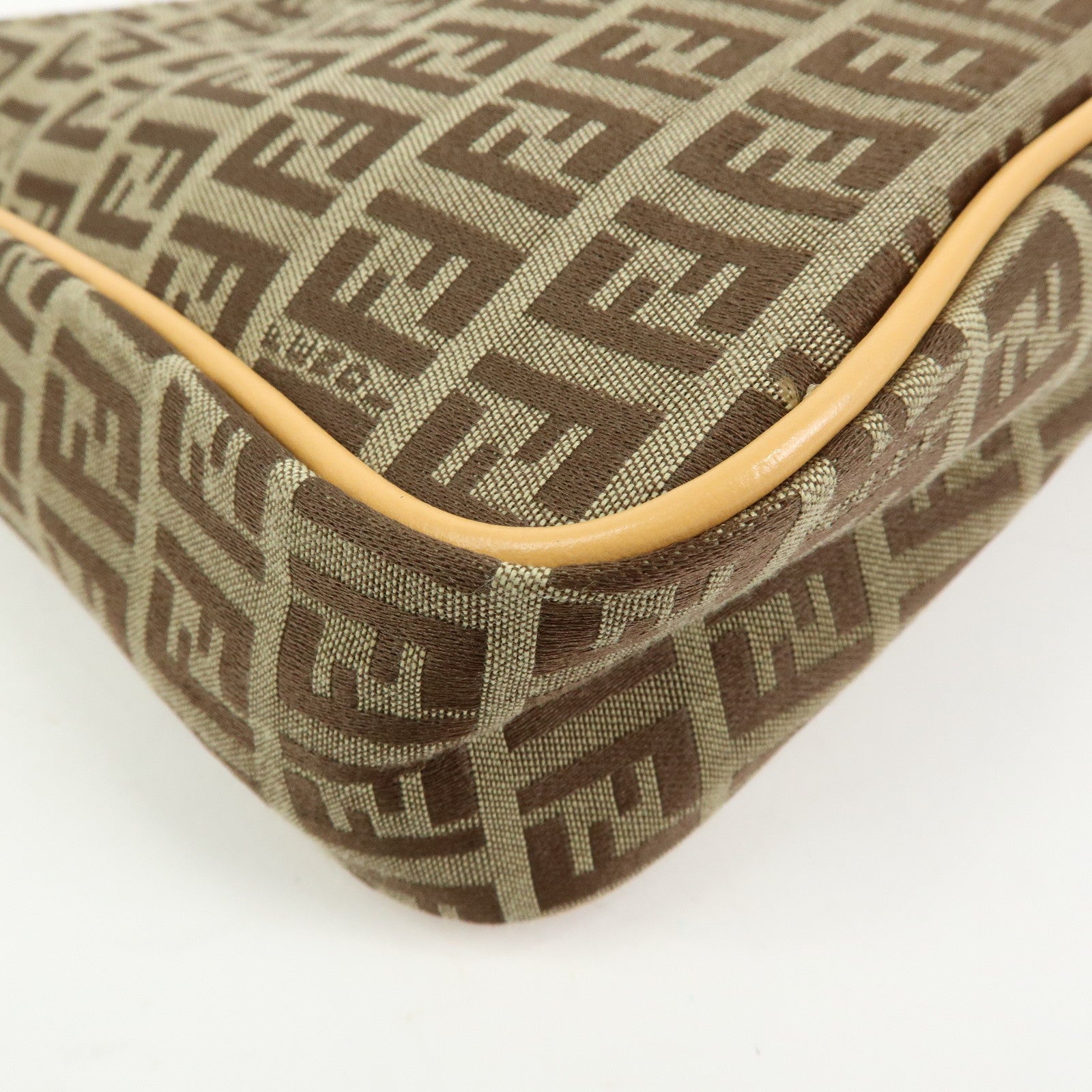 FENDI Zucchino Canvas Leather Hand Bag Khaki Beige 8BR157