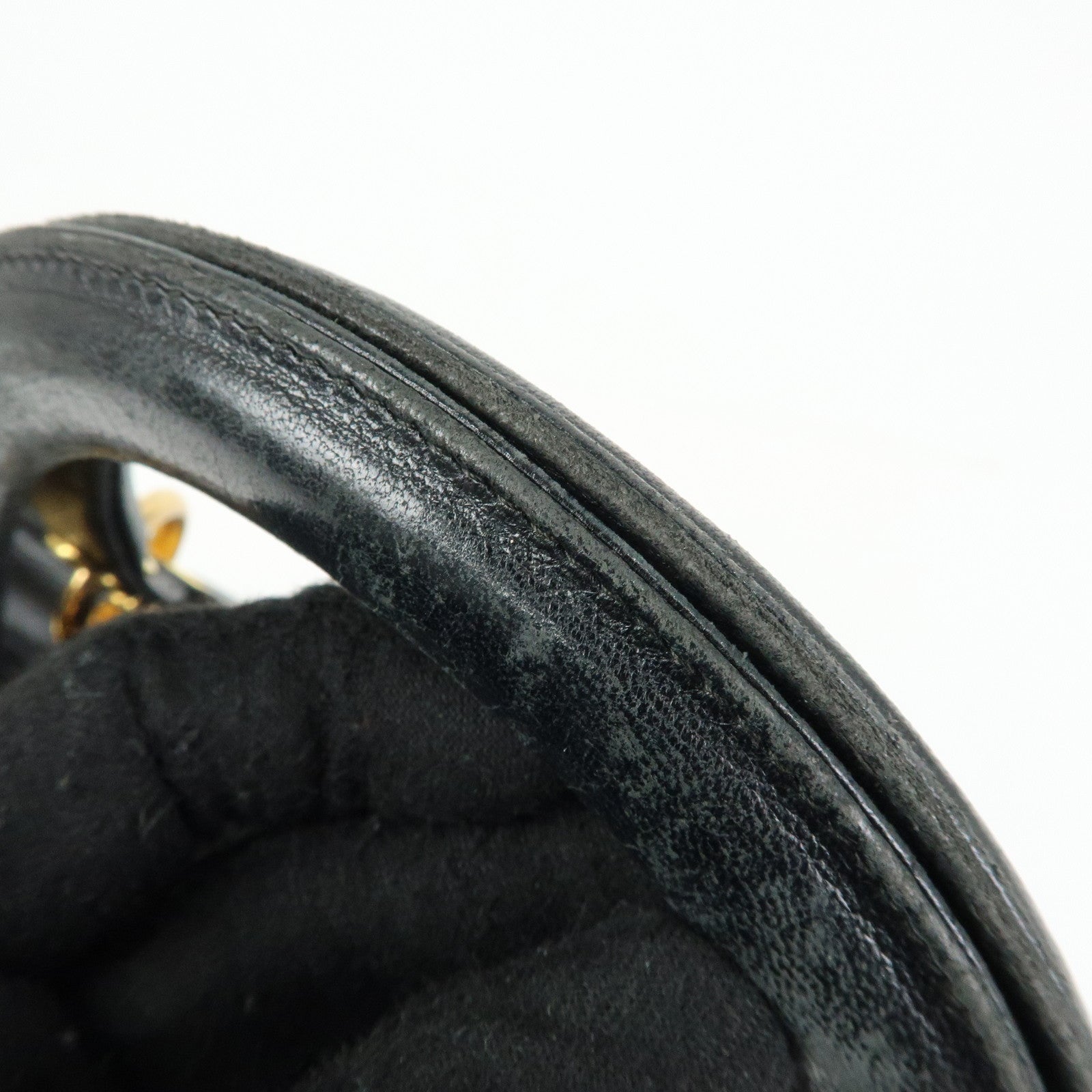 Christian Dior Canage Lady Dior Lamb Skin Hand Bag Black