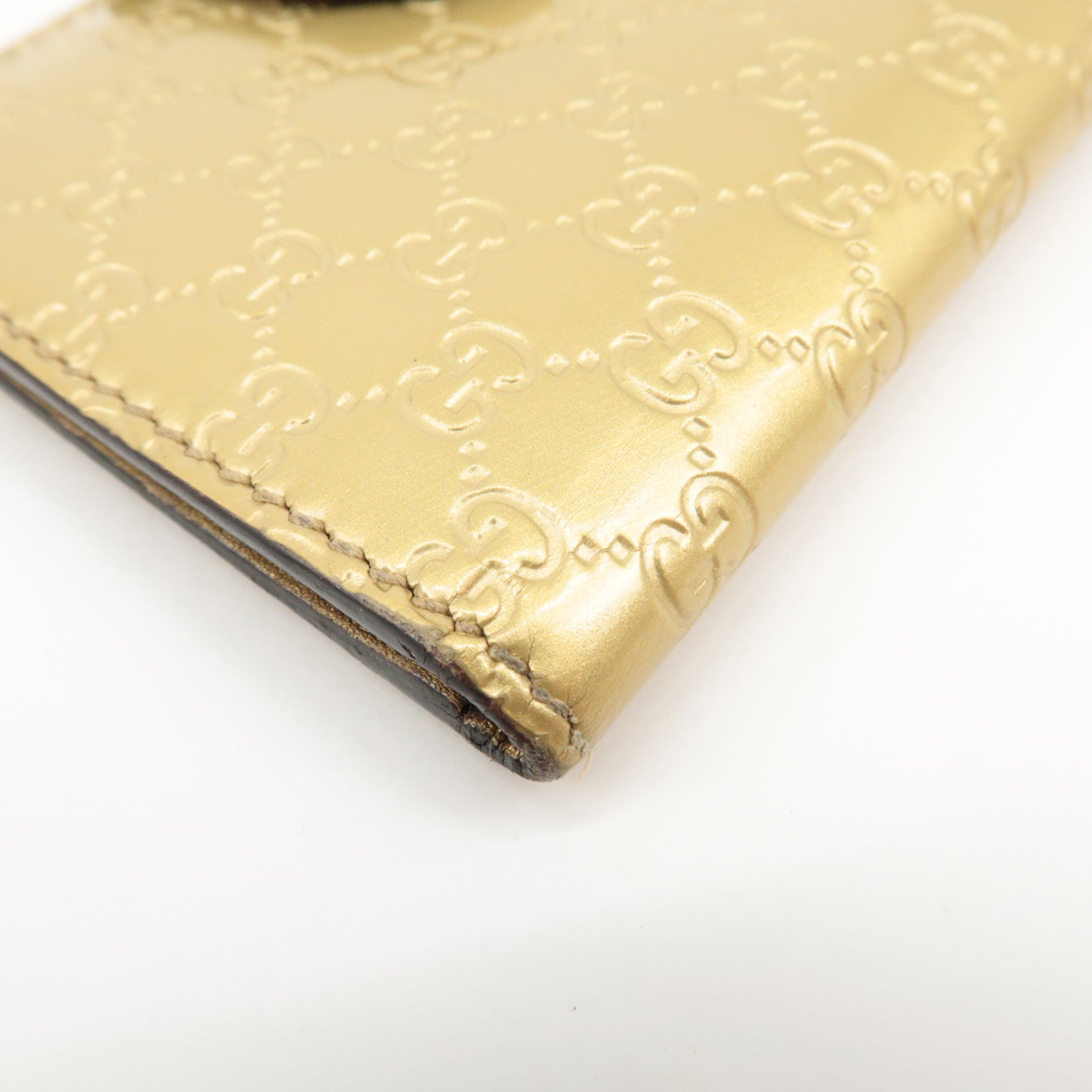 GUCCI Micro Guccissima Leather Card Case Gold 224261 Used