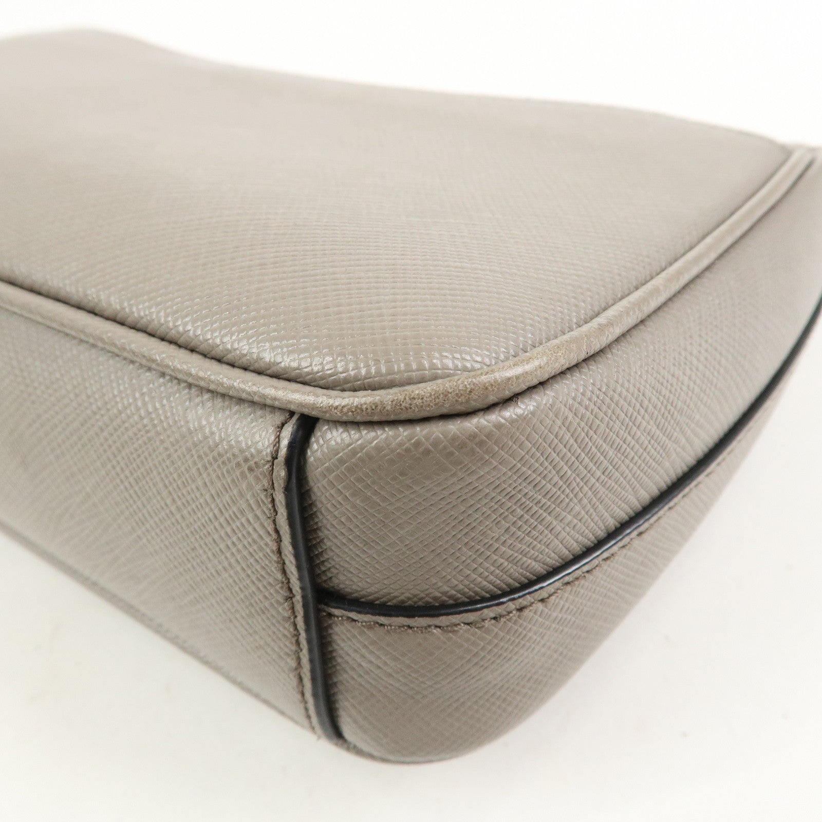 PRADA Saffiano Leather Chain Shoulder Crossbody Bag Gray 1BD193