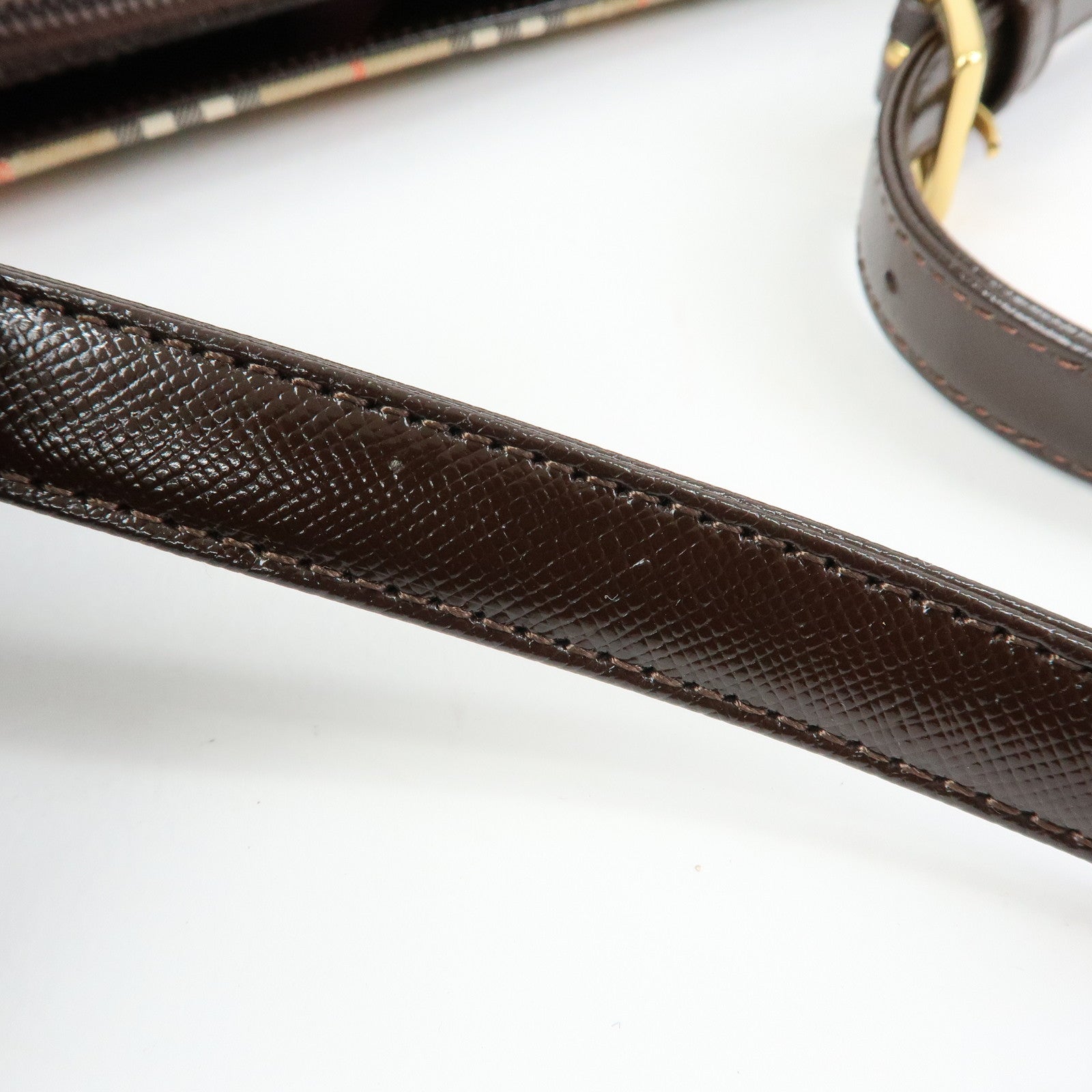 BURBERRY Nova Plaid Canvas Leather Shoulder Bag Beige Brown