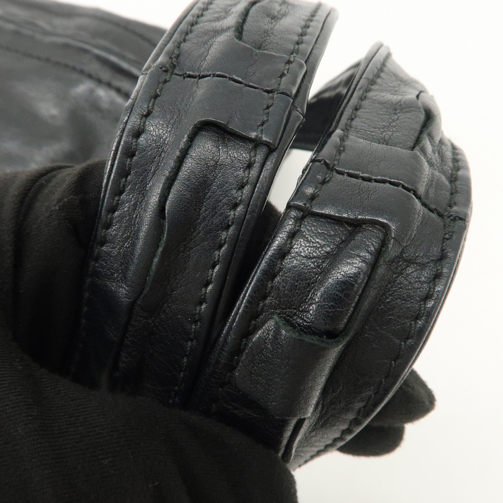 Ferragamo Gancini Leather Shoulder Bag Hand Bag Black