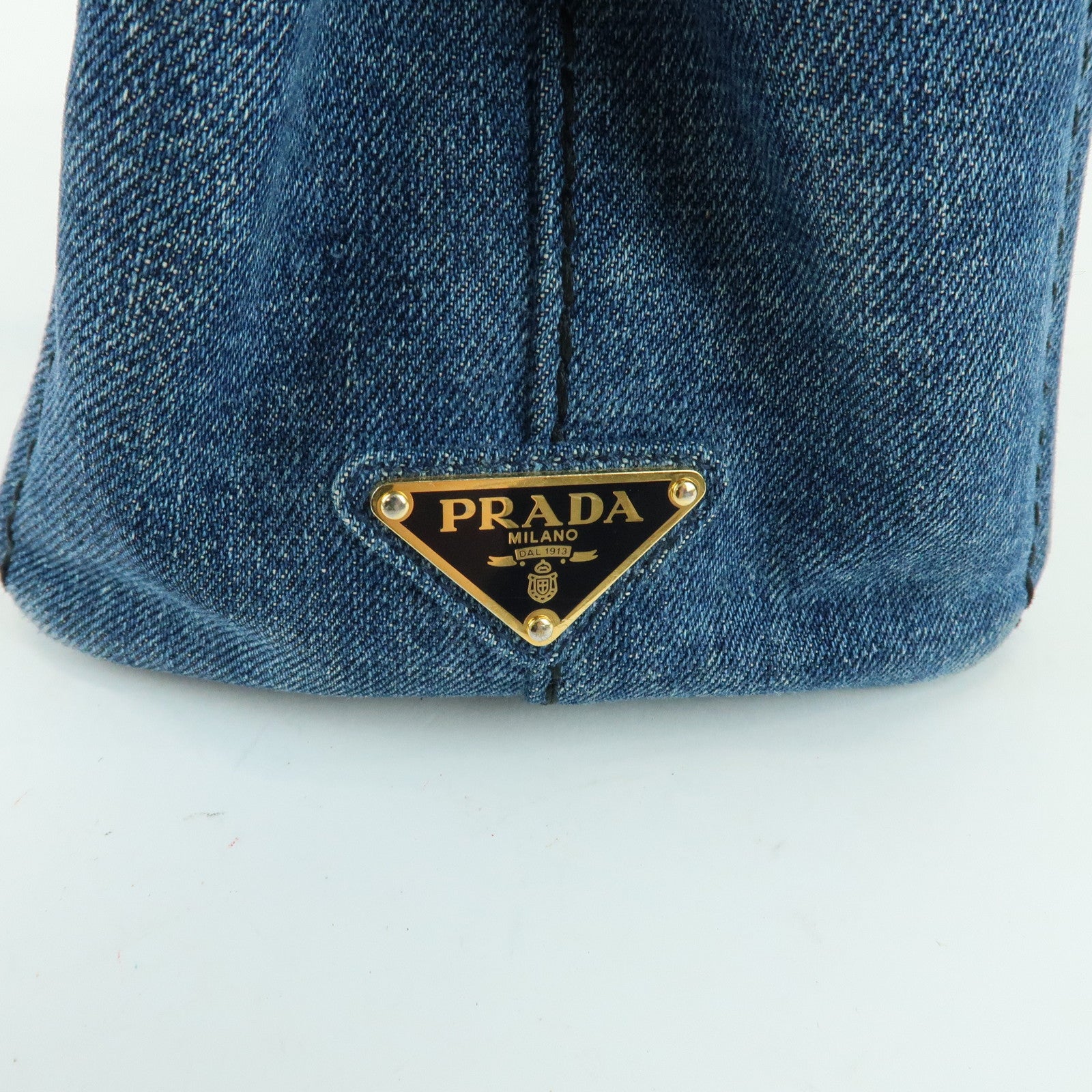 PRADA Triangle Logo Canapa Mini Denim 2Way Bag Hand Bag Blue 1BG439