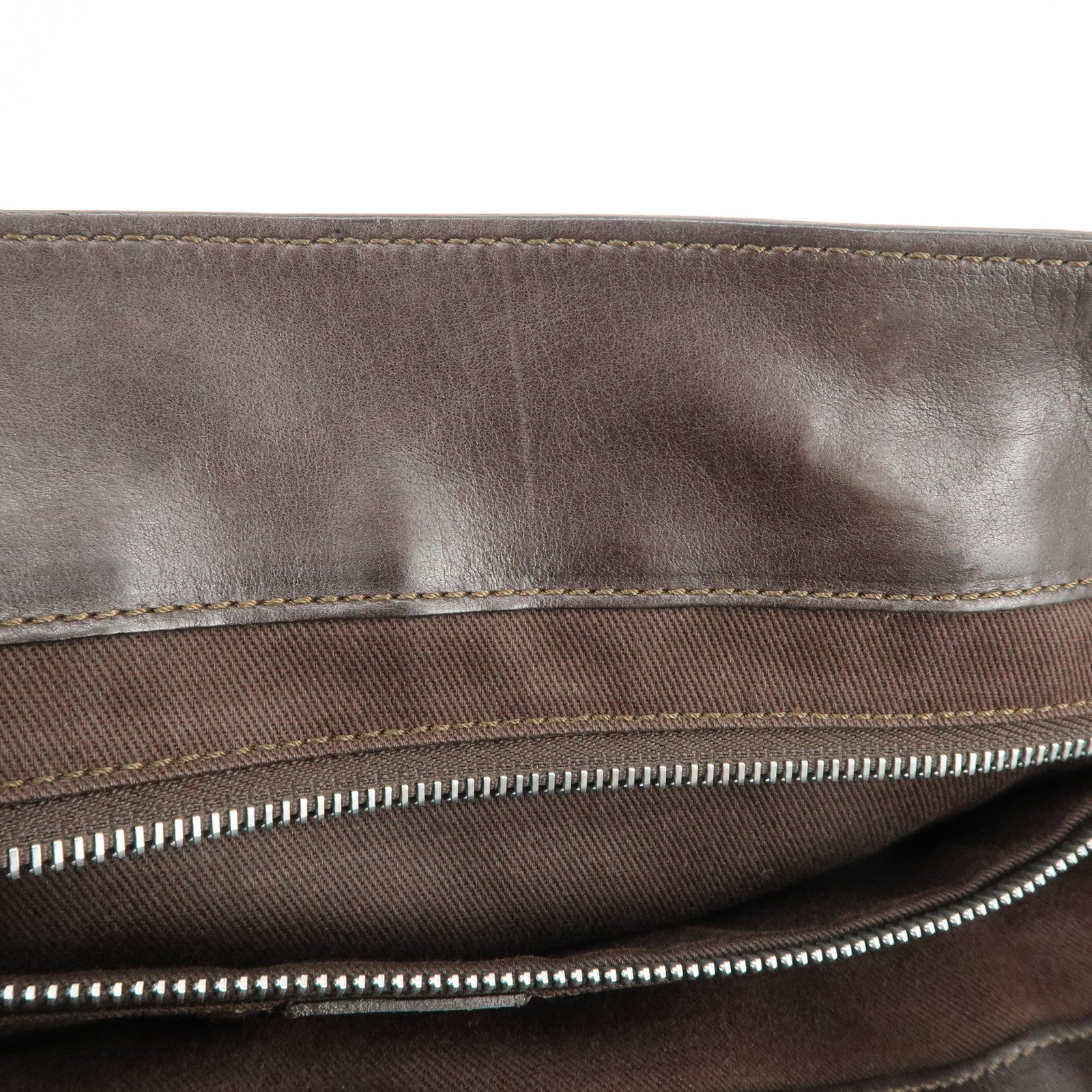 CELINE Macadam Logo Leather Tote Bag Hand Bag Dark Brown