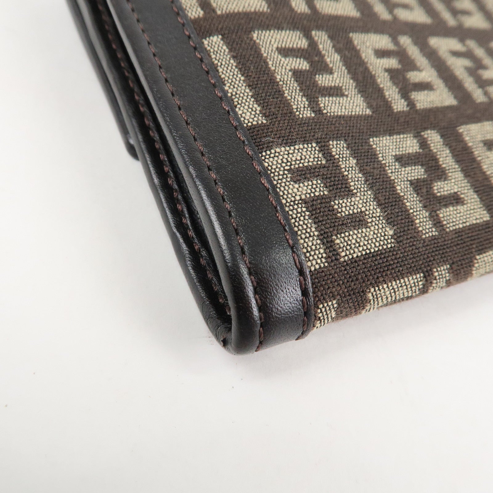 FENDI Zucchino Canvas Leather Bi-Fold Long Wallet Dark Brown 8M0021 Used