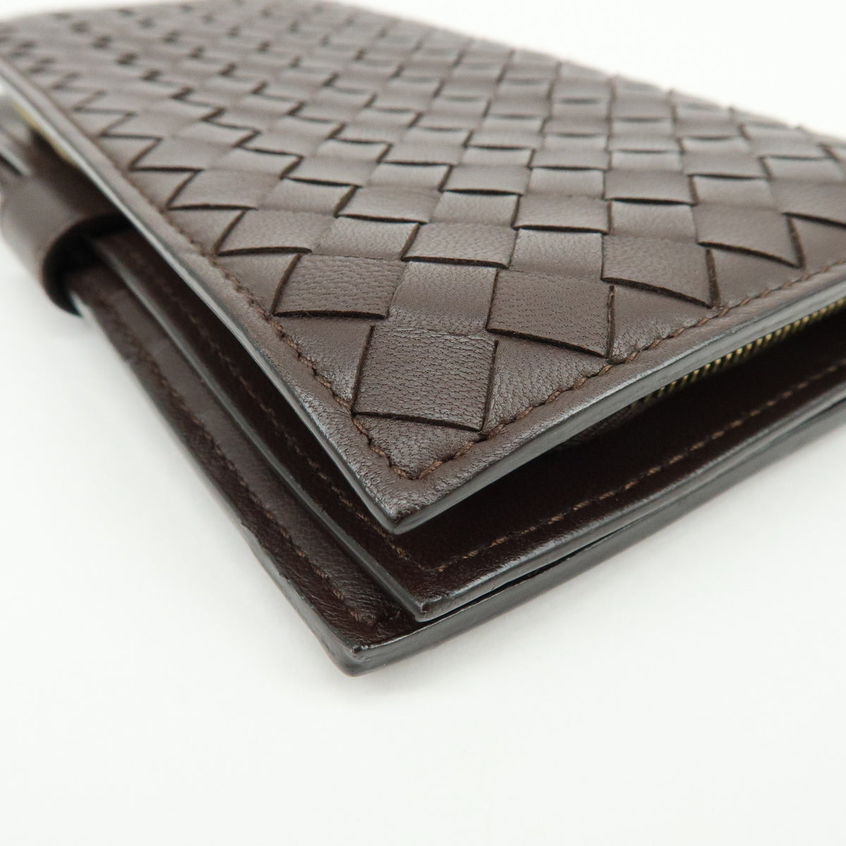 BOTTEGA VENETA Intrecciato Leather Bi-fold Long Wallet Brown 114074