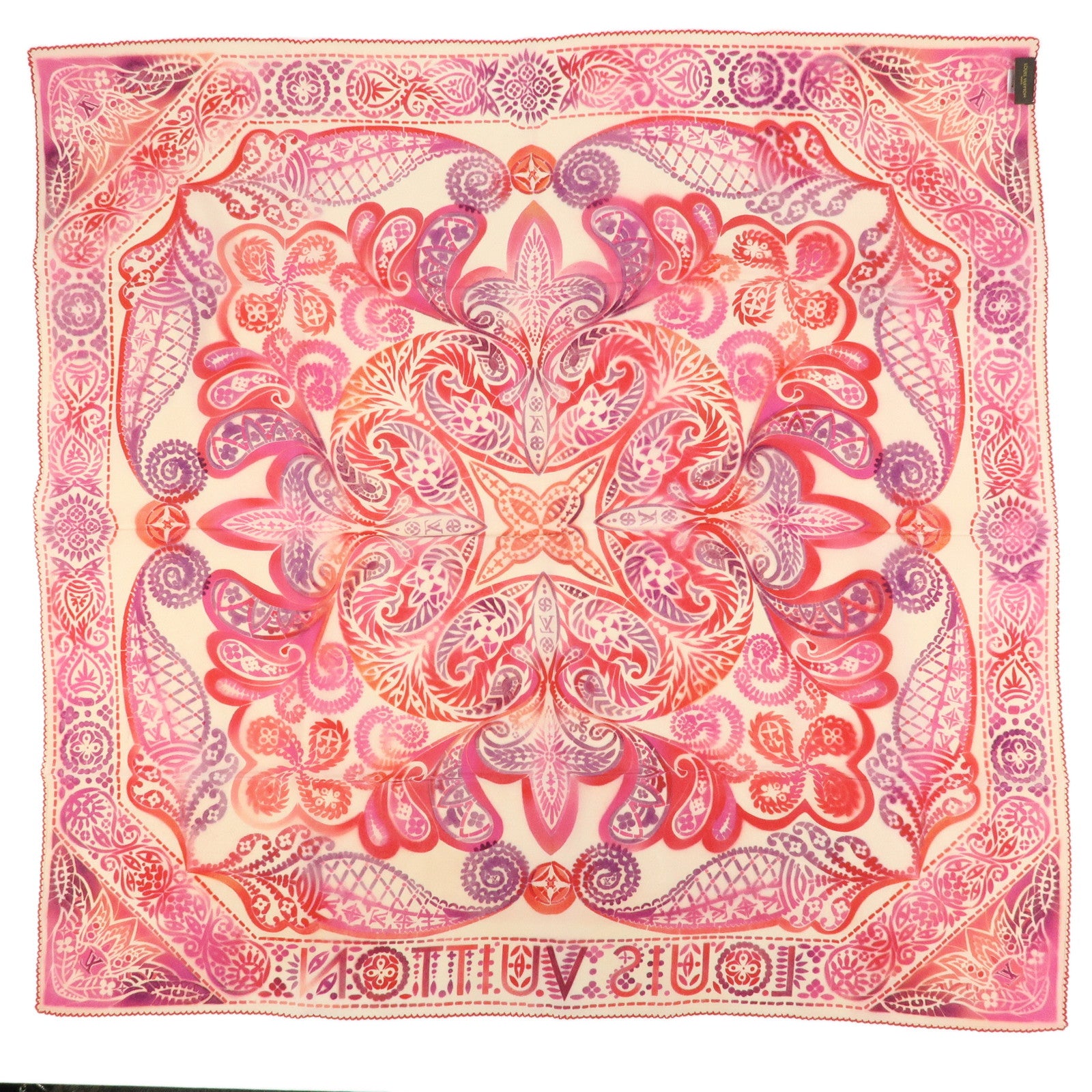Louis Vuitton Silk 100% Scarf Paisley Design Red Pink M71175