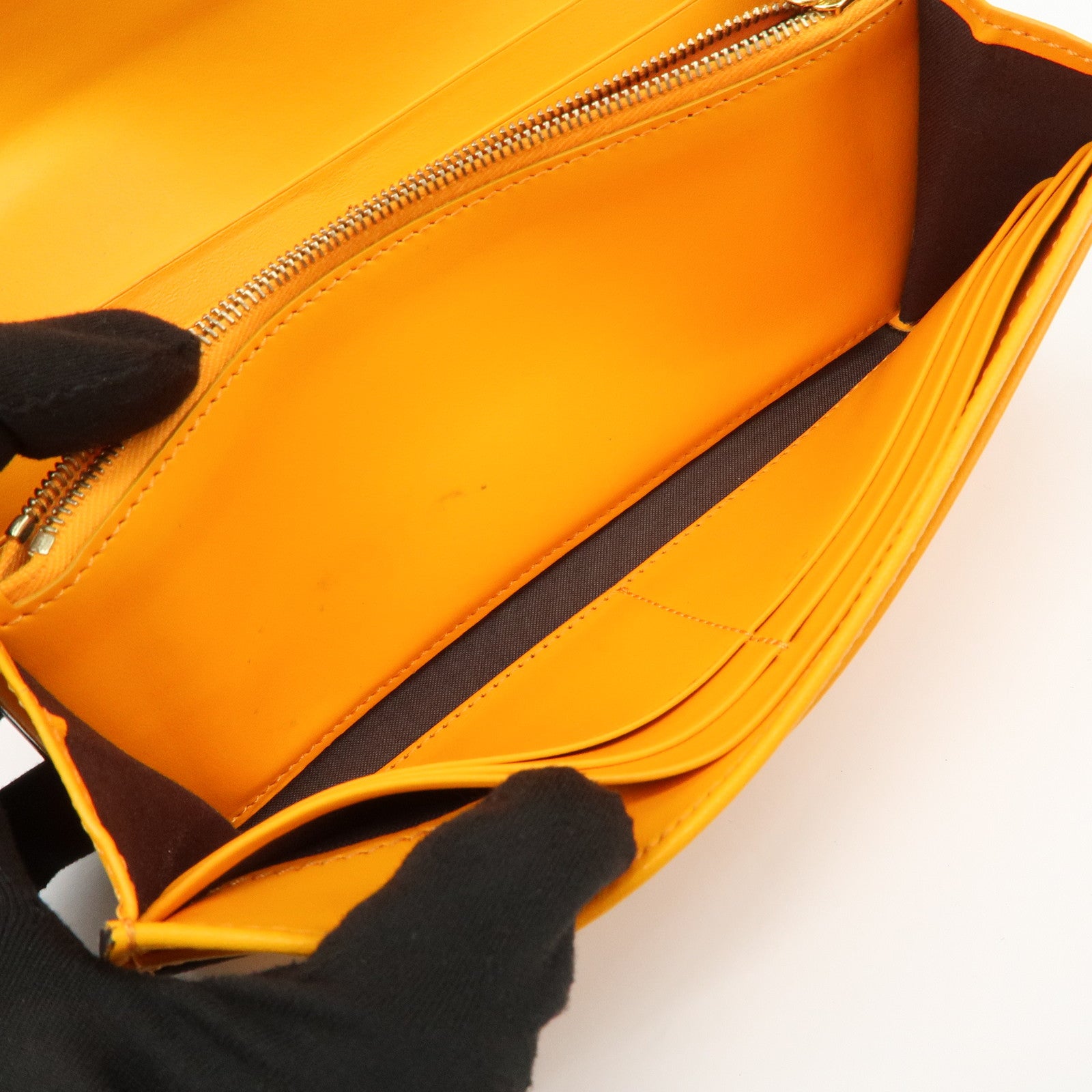 FENDI Logo Leather Long Wallet Orange Gold HDW 8M0251