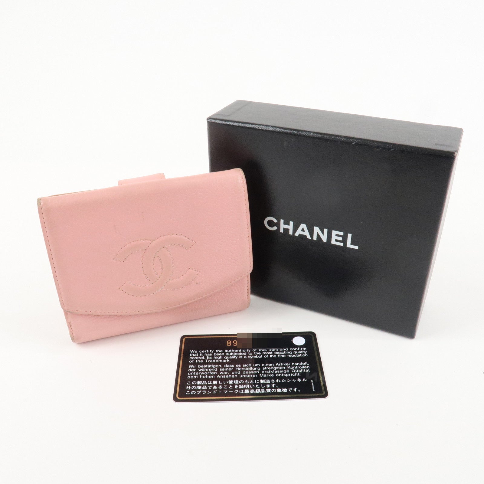 CHANEL COCO Mark Caviarskin Double Hook Wallet Pink A13496 Used