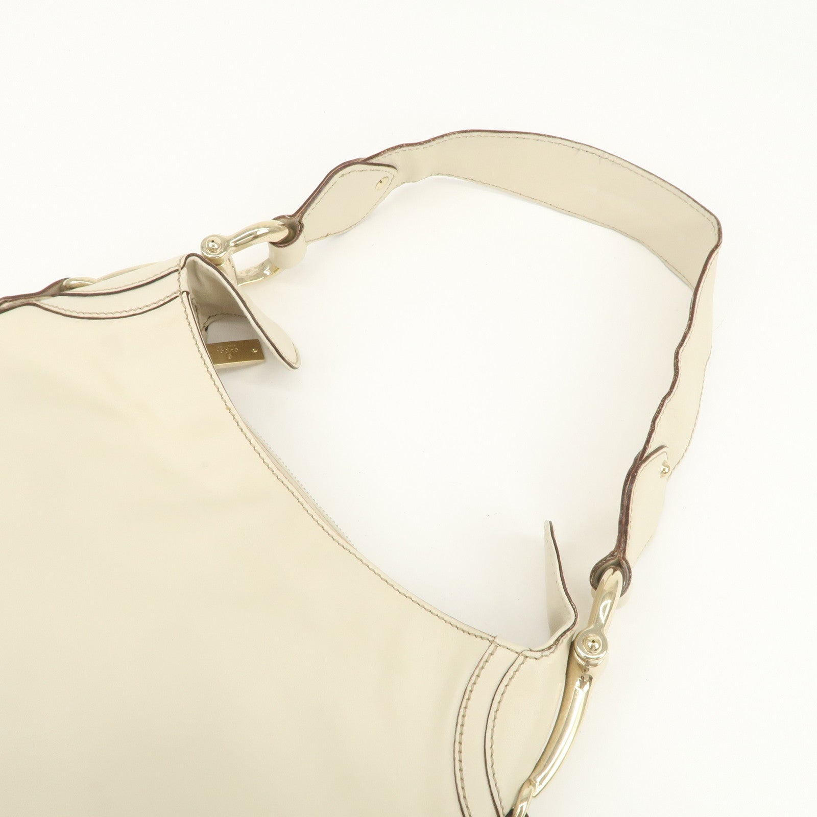 GUCCI Horsebit Leather Shoulder Bag Hand Bag Ivory 145826
