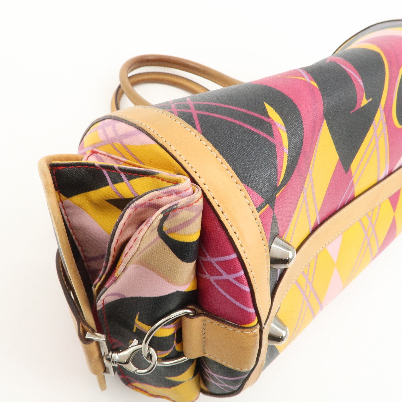 Christian Dior PVC Leather 2Way Bag Boston Bag Yellow Pink Brown
