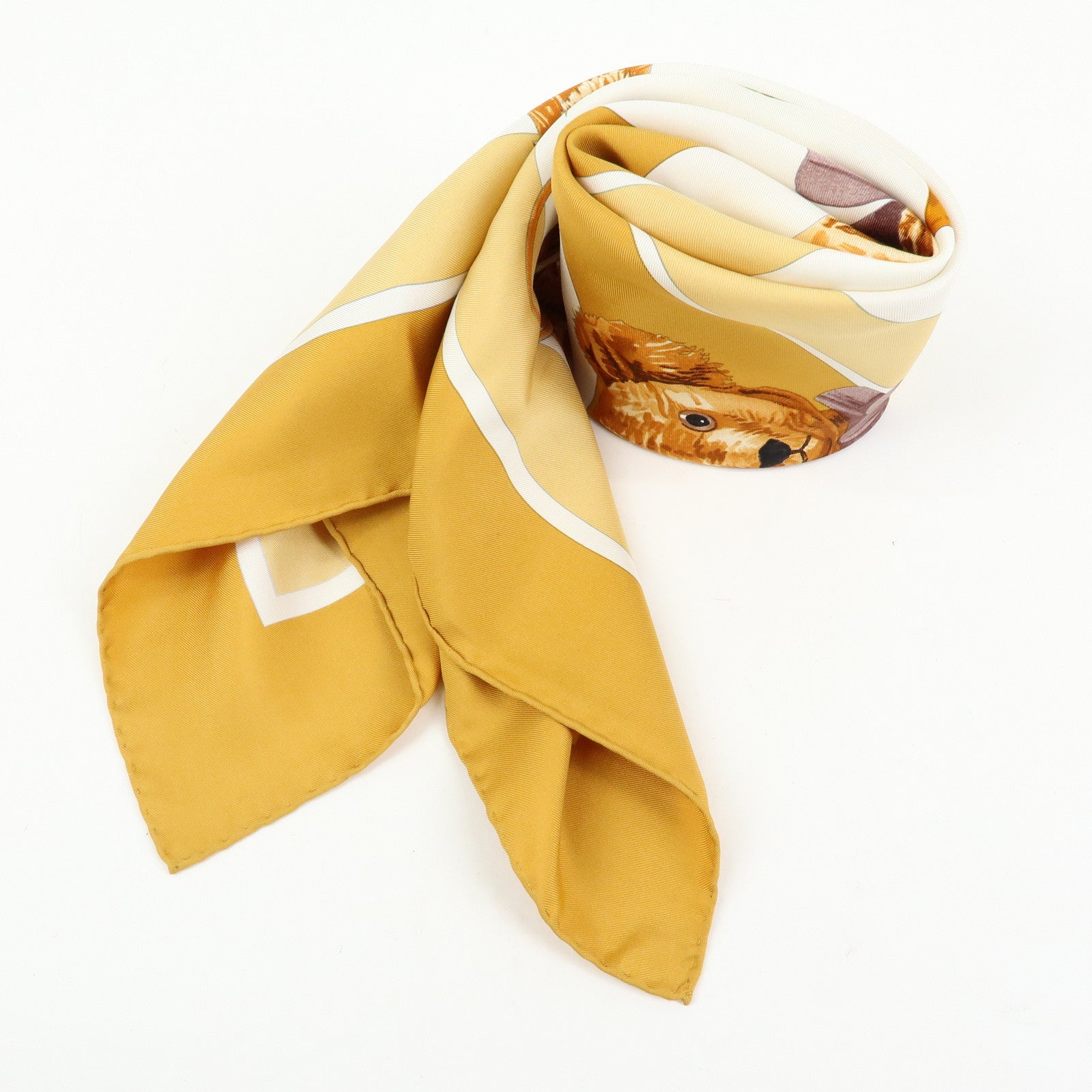 HERMES Carre 90 Silk 100% Scarf Confidents des Coeurs Brown
