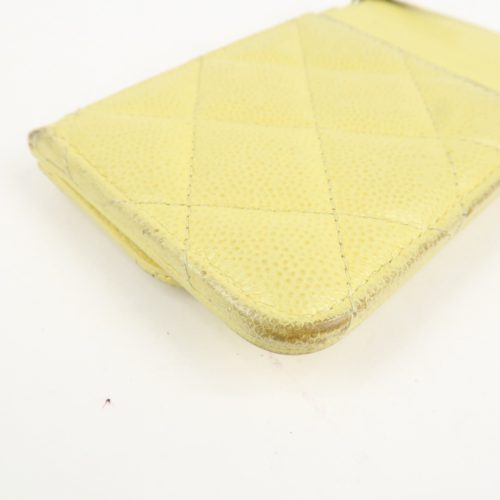 CHANEL Matelasse Caviar Skin Coco Mark Zippy Coin Case Yellow Gold HDW Used