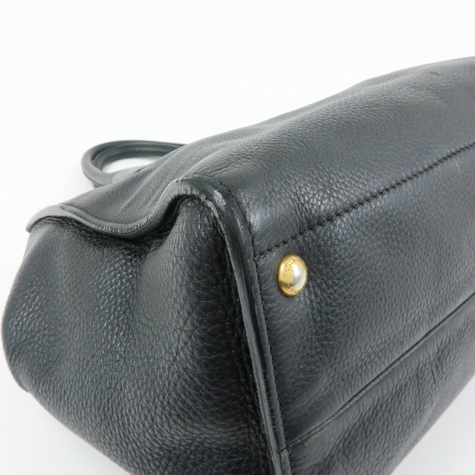 PRADA Triangle Logo Calf Leather 2Way Hand Bag Shoulder Bag Black