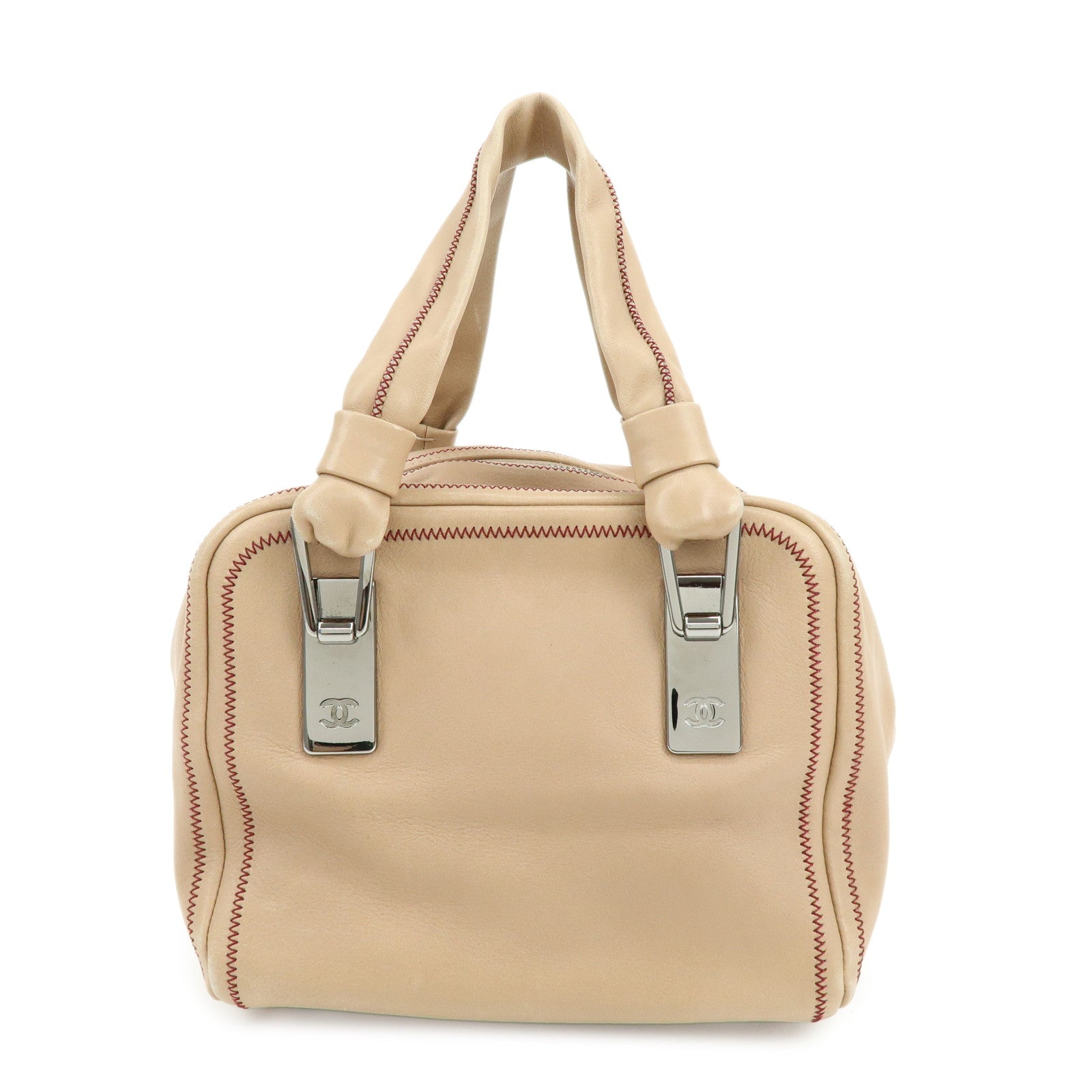 CHANEL COCO Mark Lamb Skin Hand Bag Pink Beige