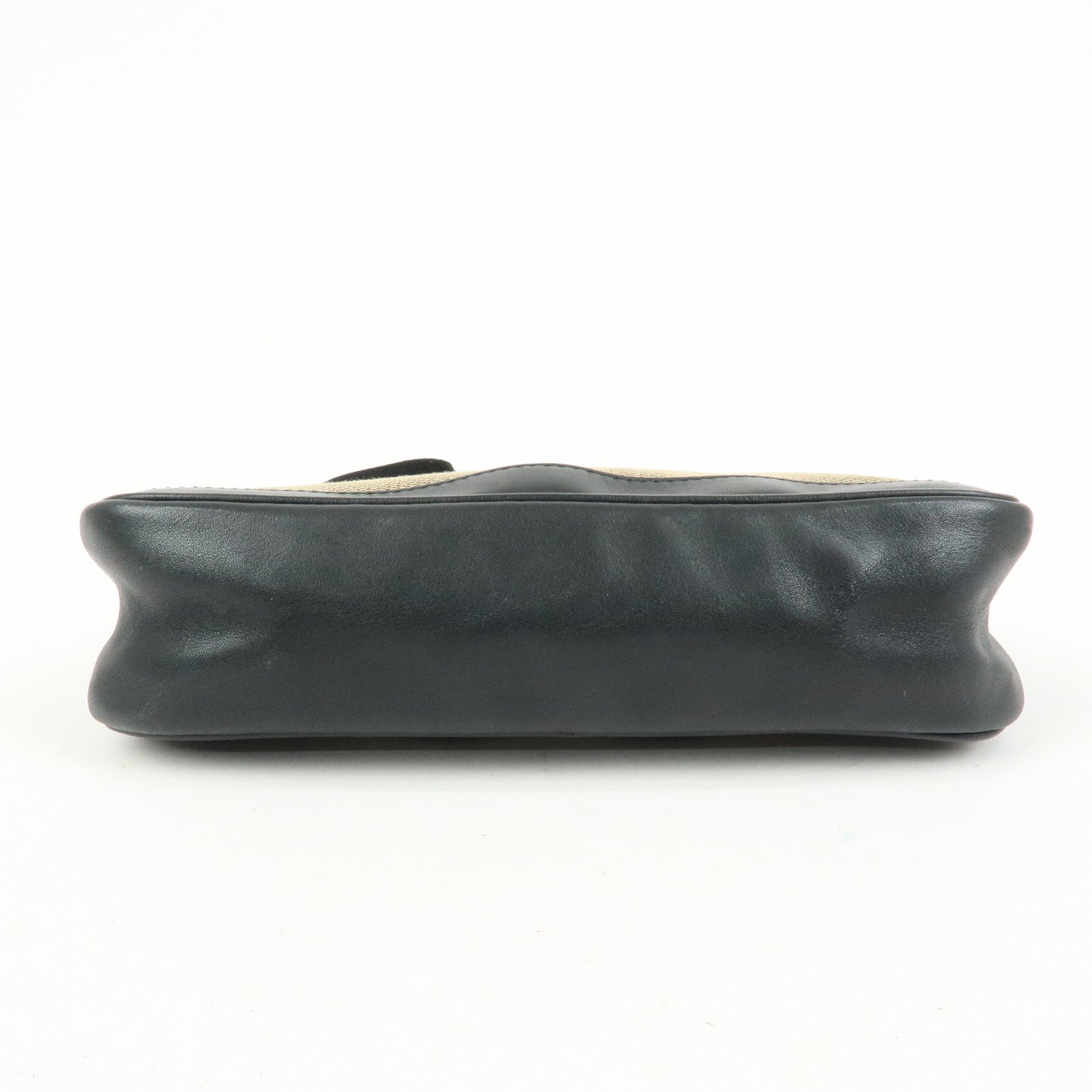 GUCCI Logo Canvas Leather Small Hand Bag Black Beige 92820