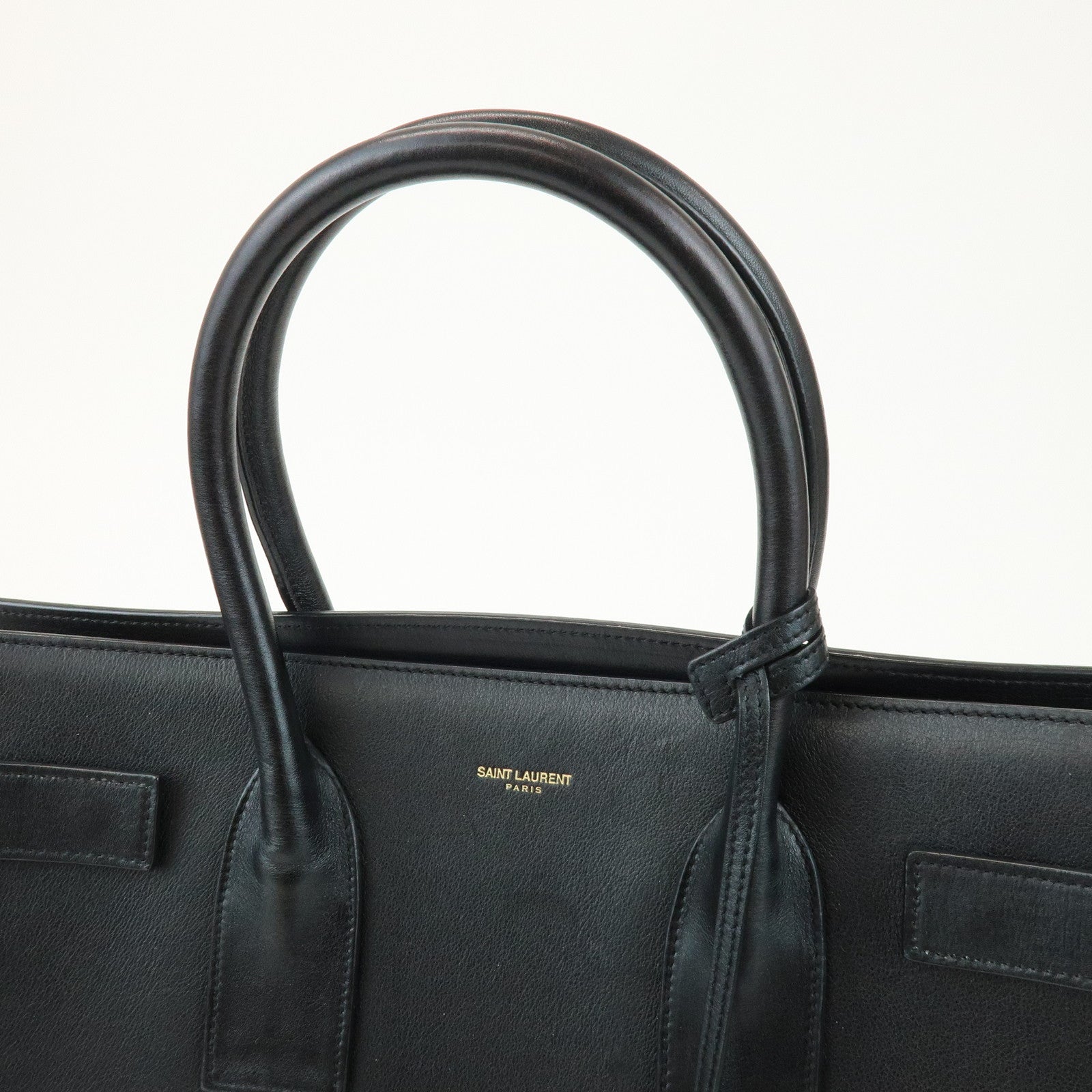 SAINT LAURENT Sac de Jour Logo Leather Tote Bag Hand Bag Black