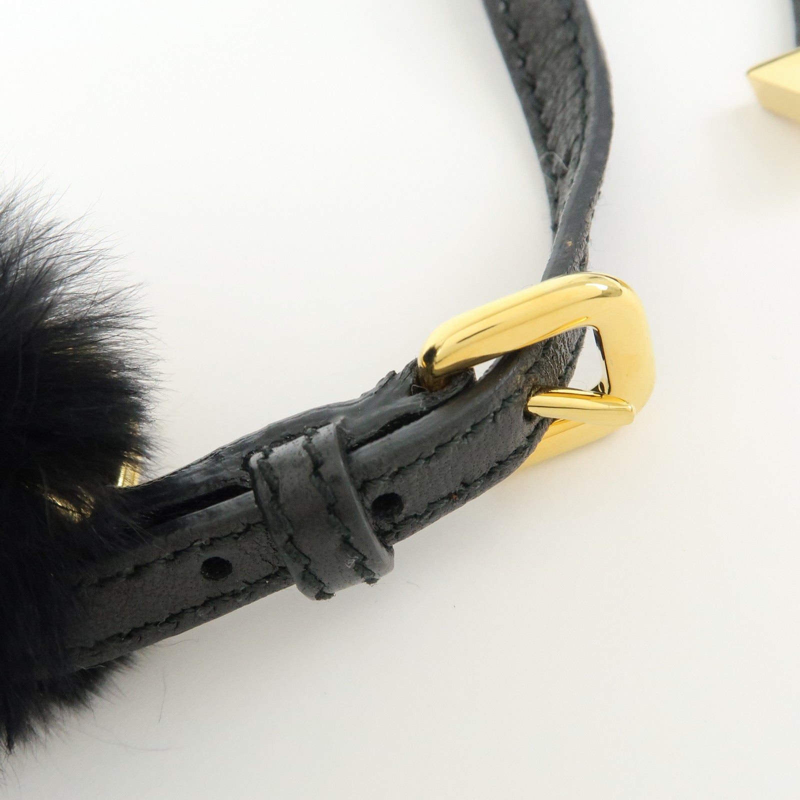 PRADA Triangle Logo Lapin Leather Bag Charm Key Charm Black White