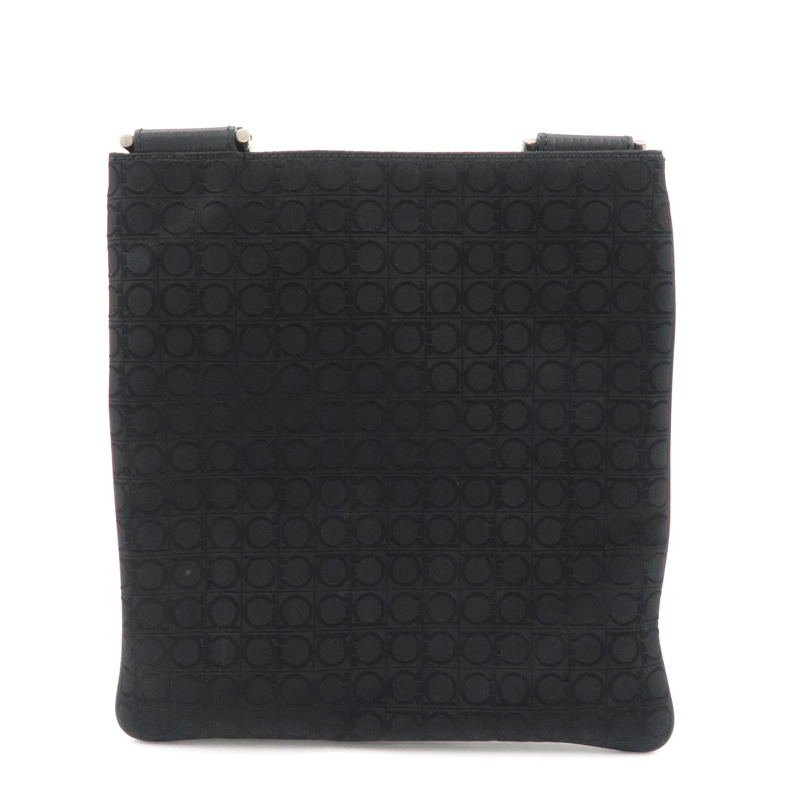 Ferragamo Gancini Canvas Shoulder Bag Black Silver HDW