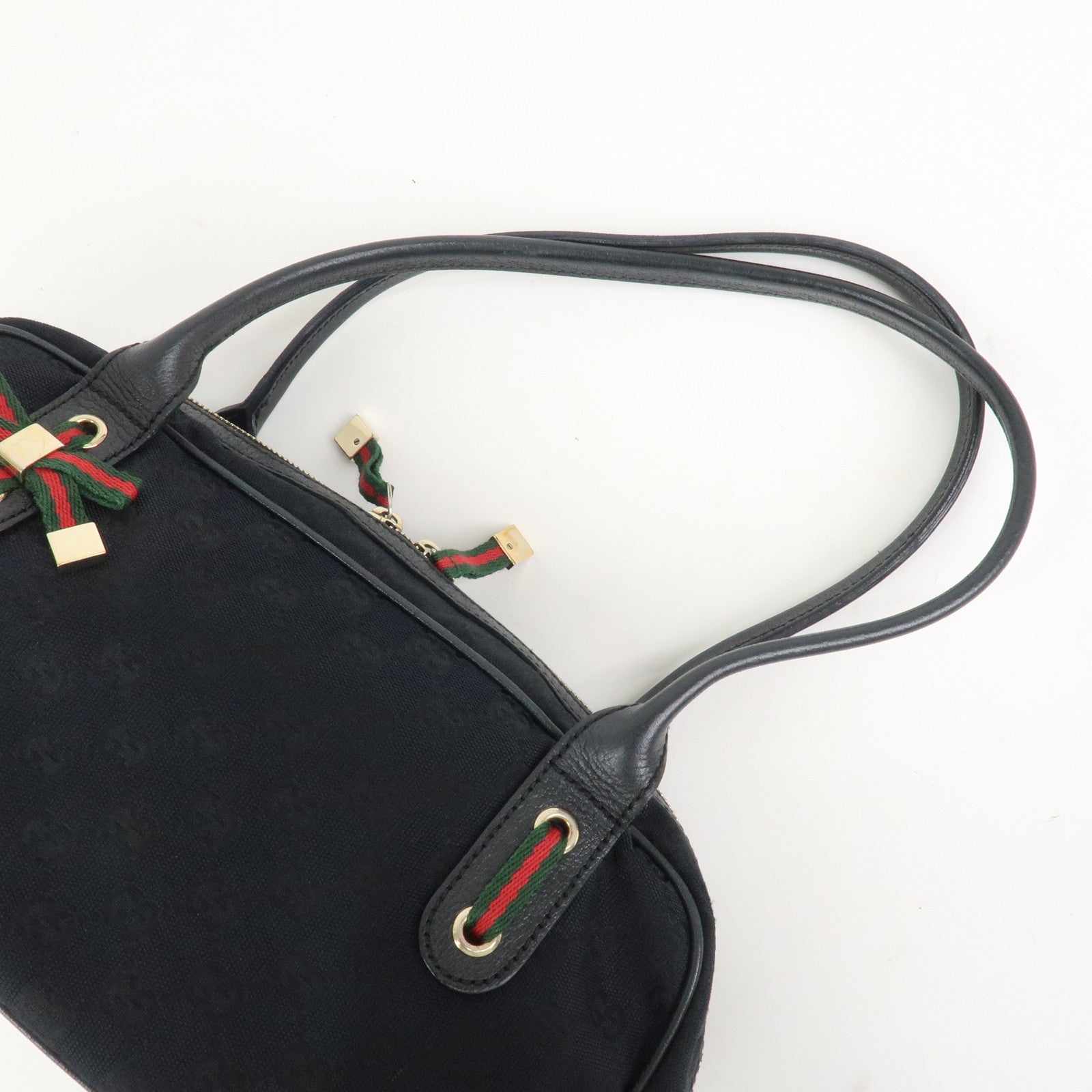 GUCCI Princy Sherry GG Canvas Leather Boston Bag Black 161720