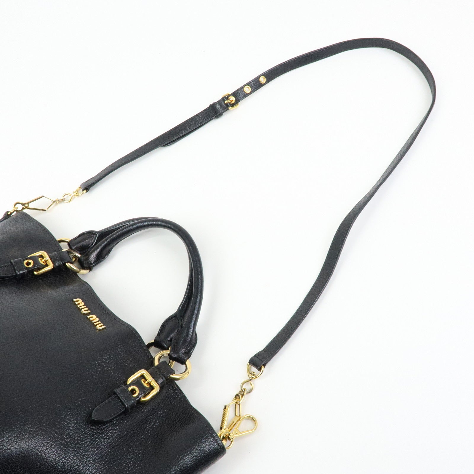 MIU MIU Madras Leather 2Way Bag Hand Bag Shoulder Bag Black