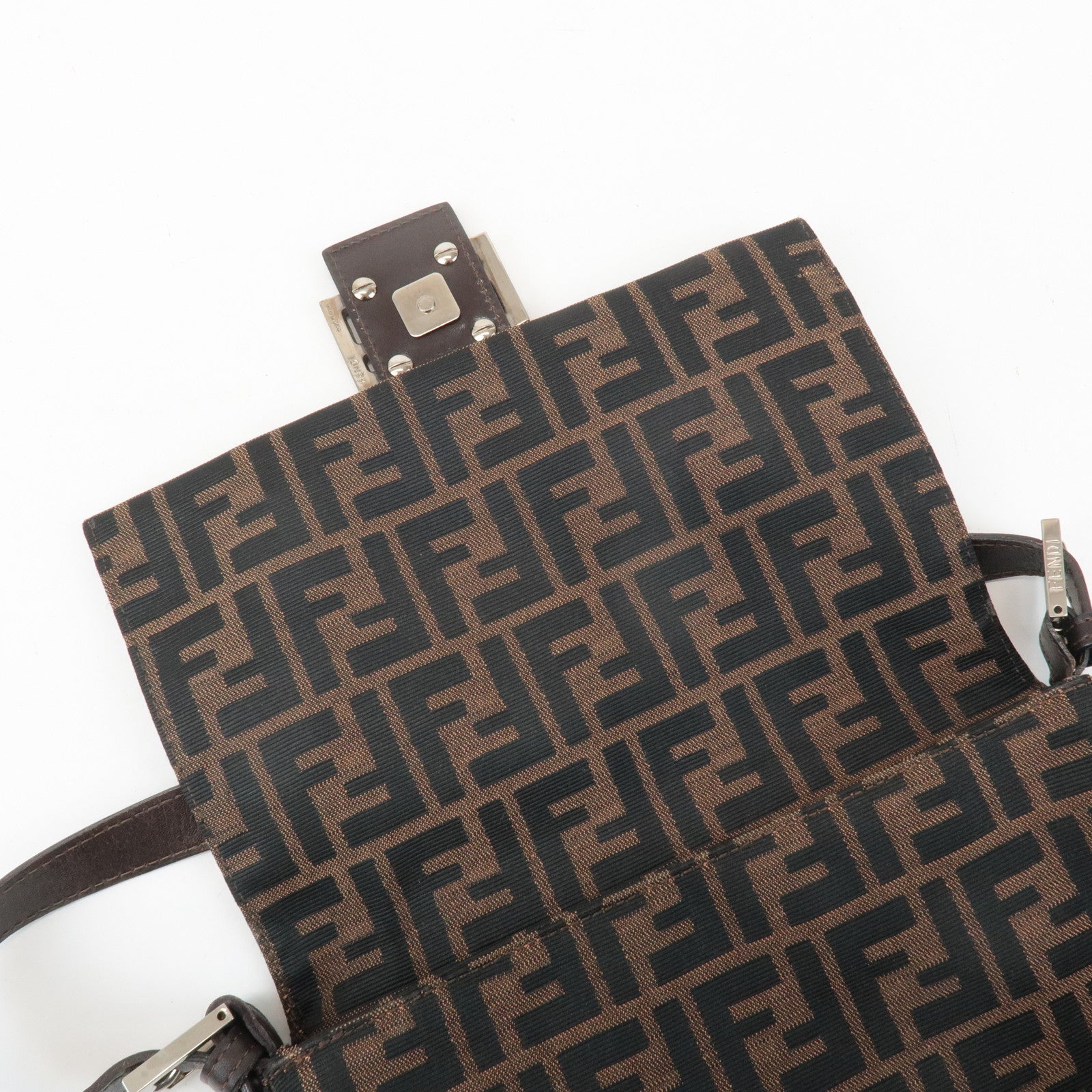 FENDI Mamma Baguette Canvas Leather Shoulder Bag Silver HDW 26325 Used