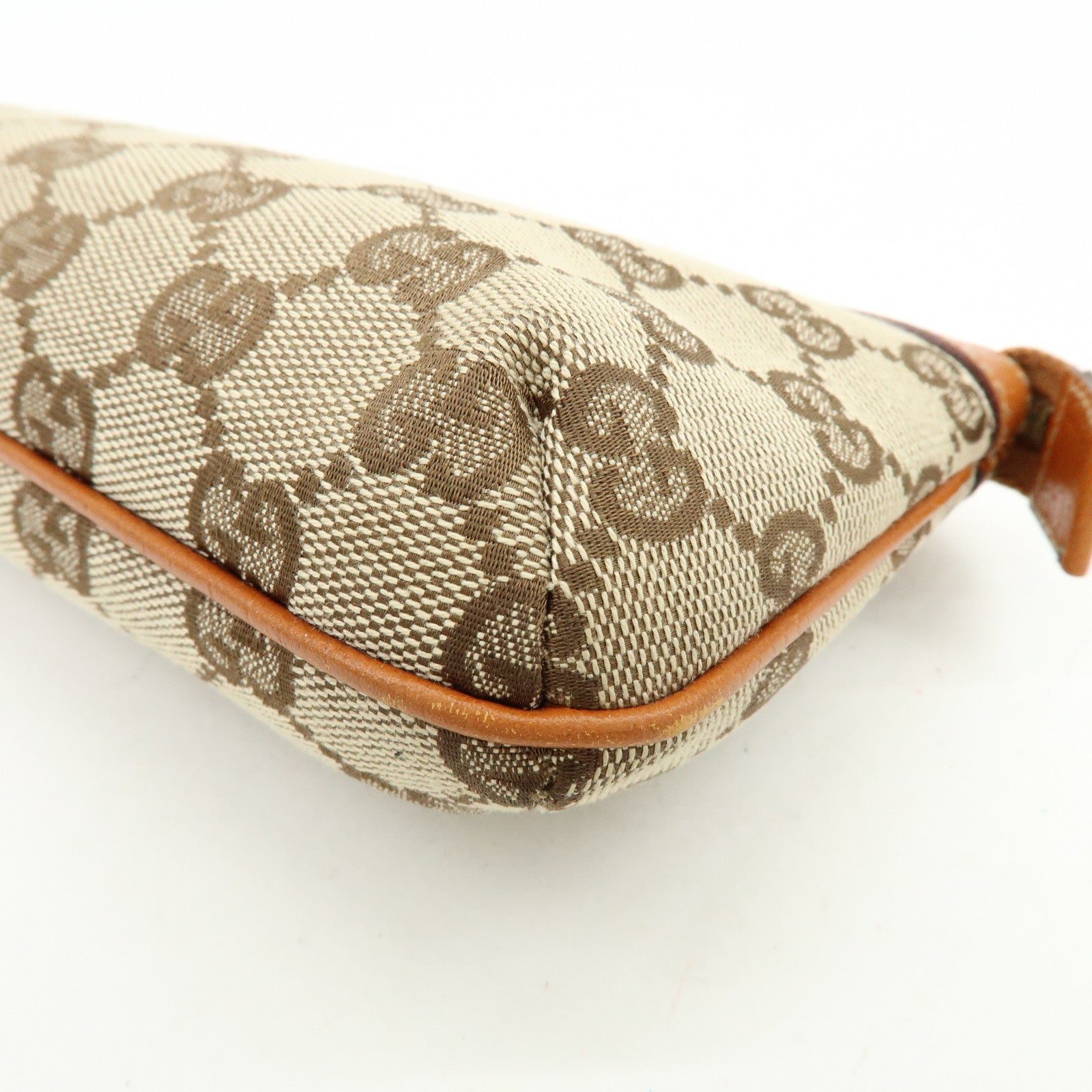 GUCCI Sherry GG Canvas Leather Cosmetic Pouch Beige Camel 152507