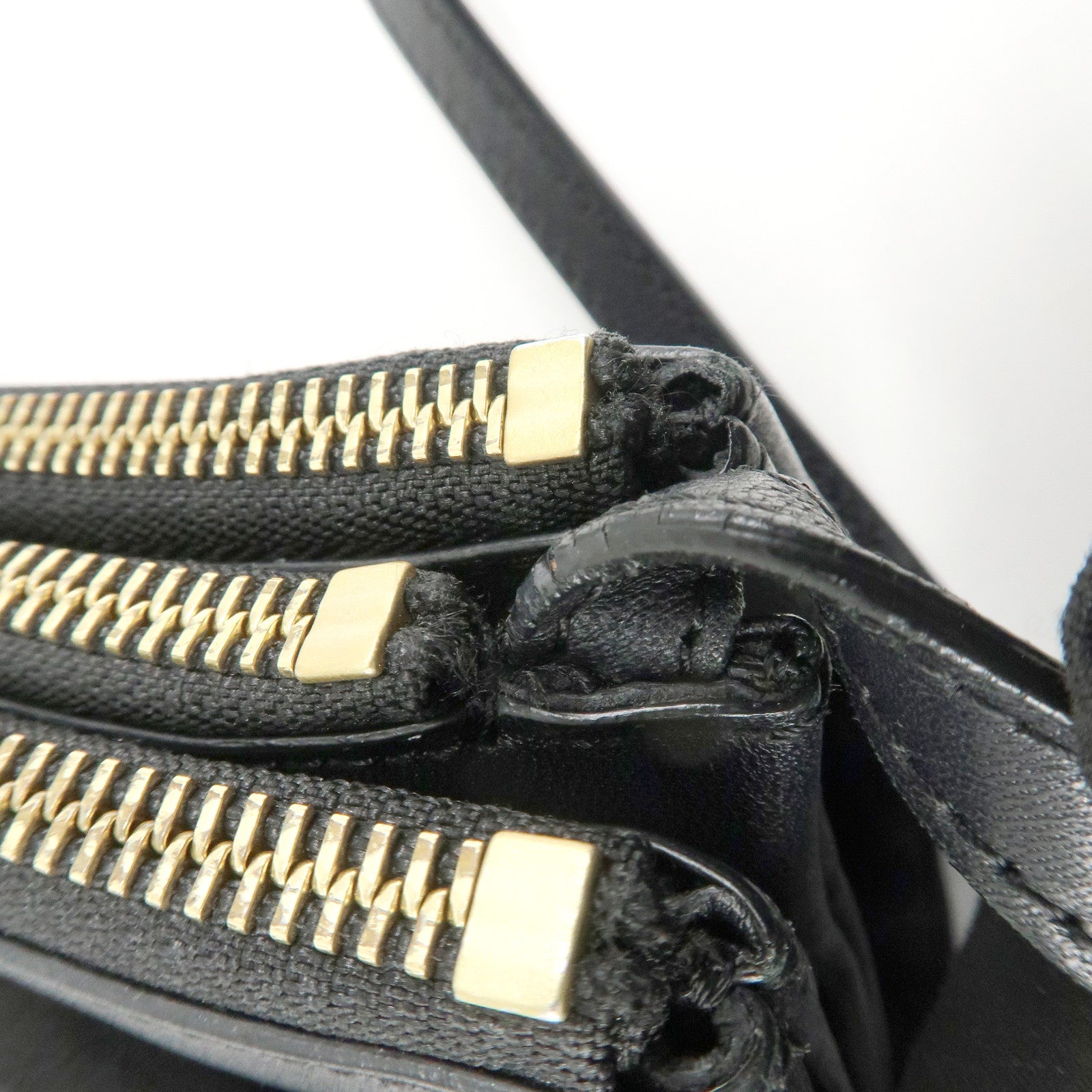 CELINE Trio Leather Shoulder Bag Black Gold Hardware Used