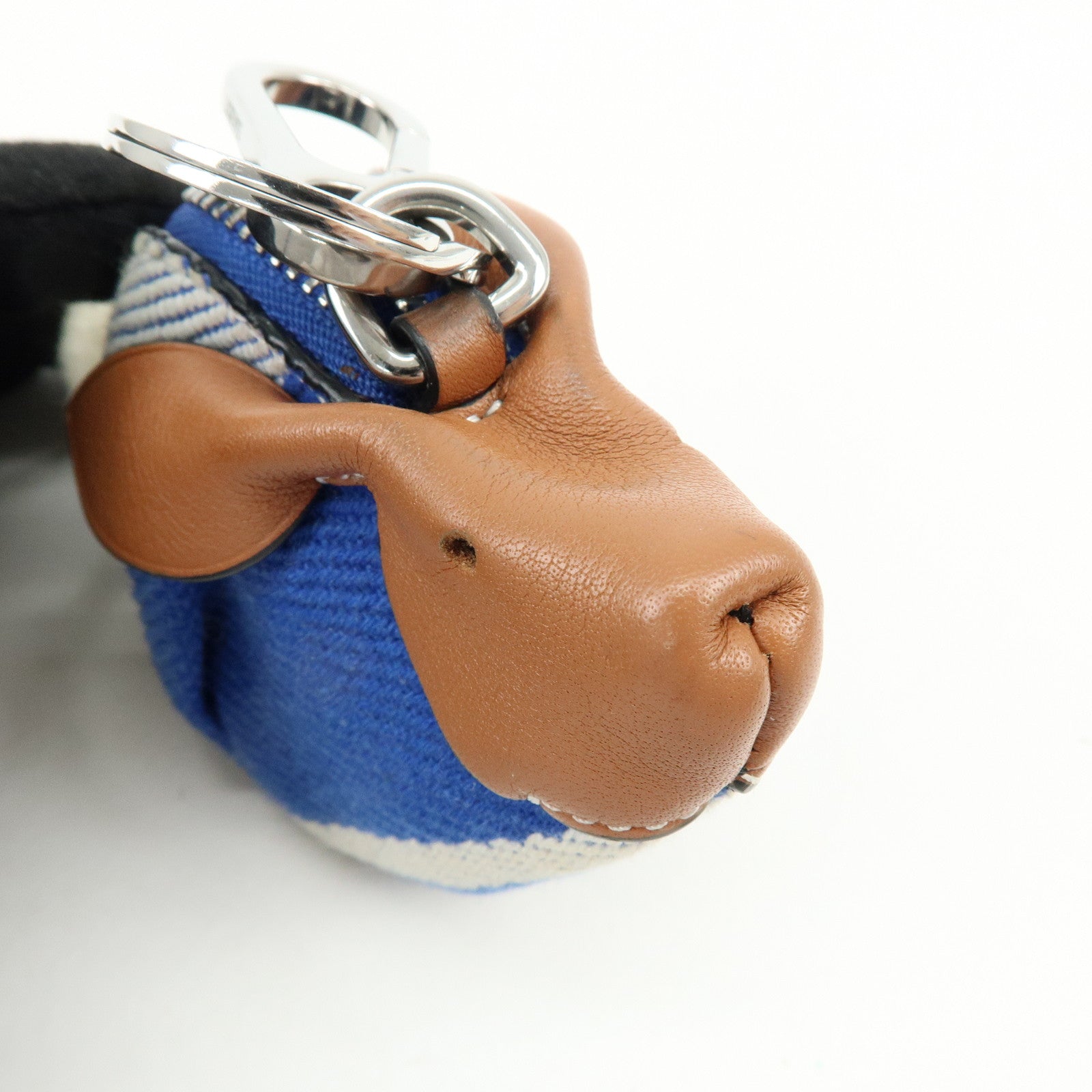 LOEWE Canvas Leather Rabbit Bag Charm Key Chain Blue Camel