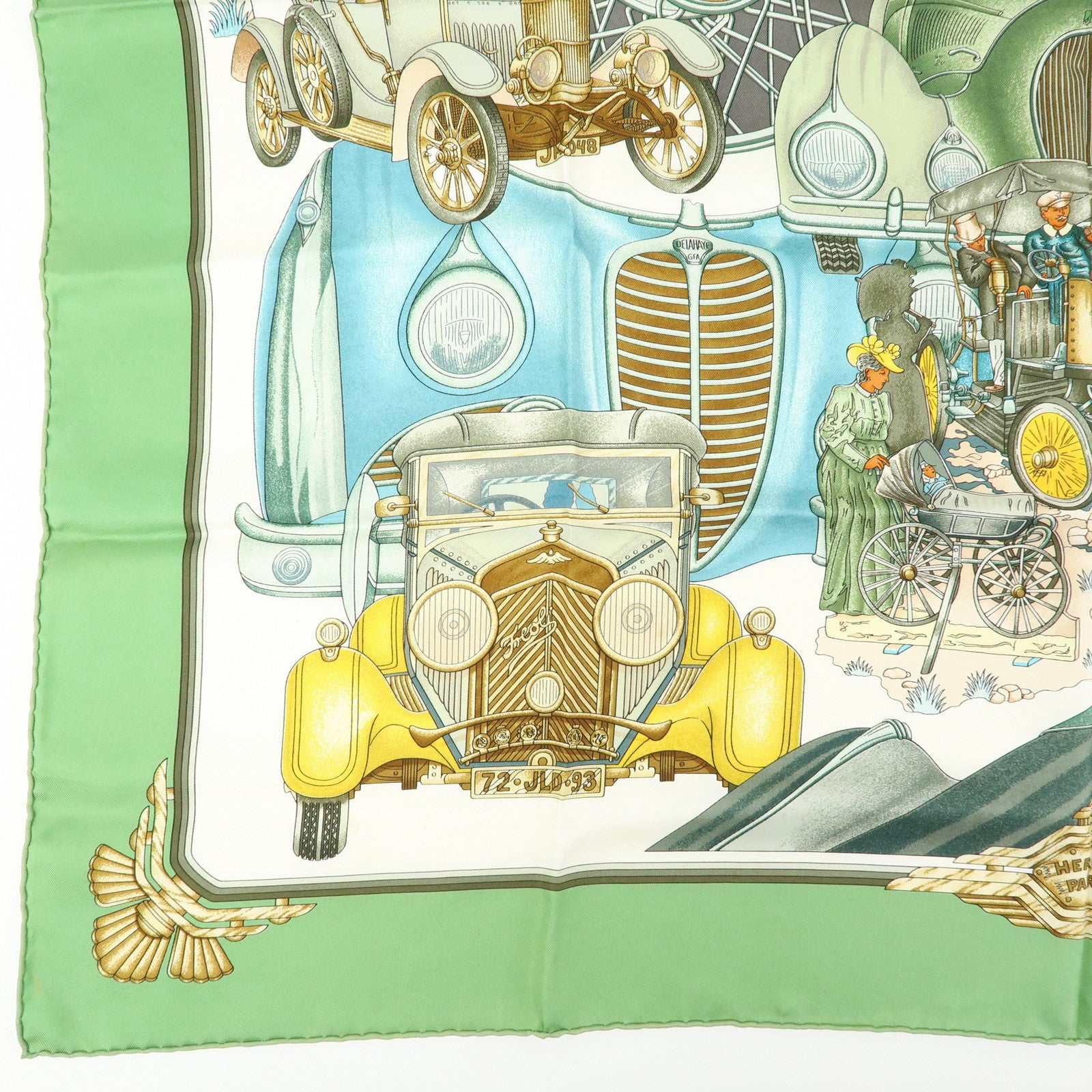 HERMES Carre 90 Set of 2 Silk 100% Scarf Beige Pink Green Yellow