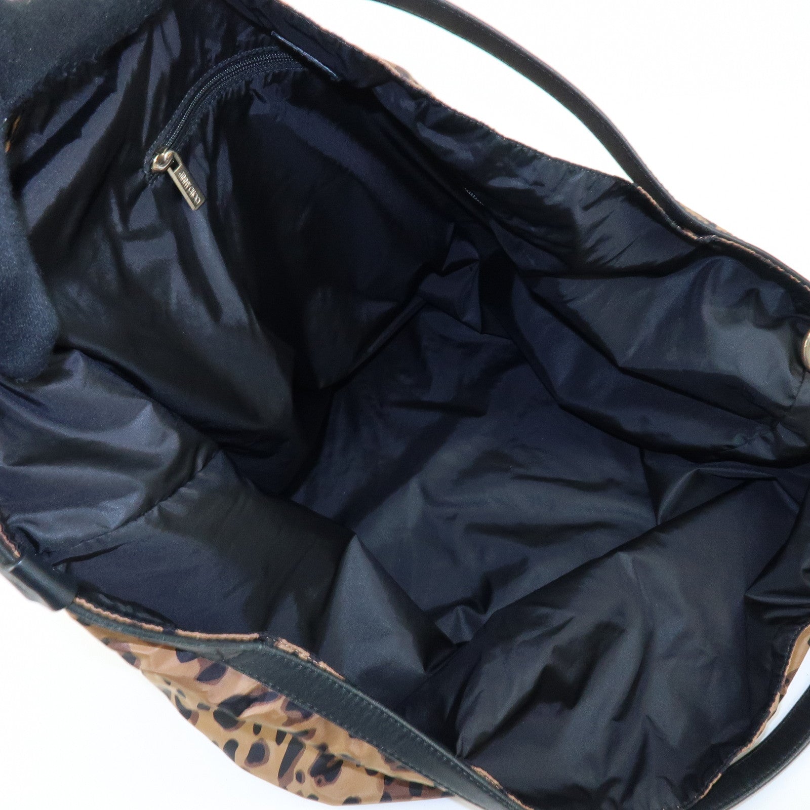 JIMMY CHOO Nylon Leather Shoulder Bag Hand Bag Animal Print Brown