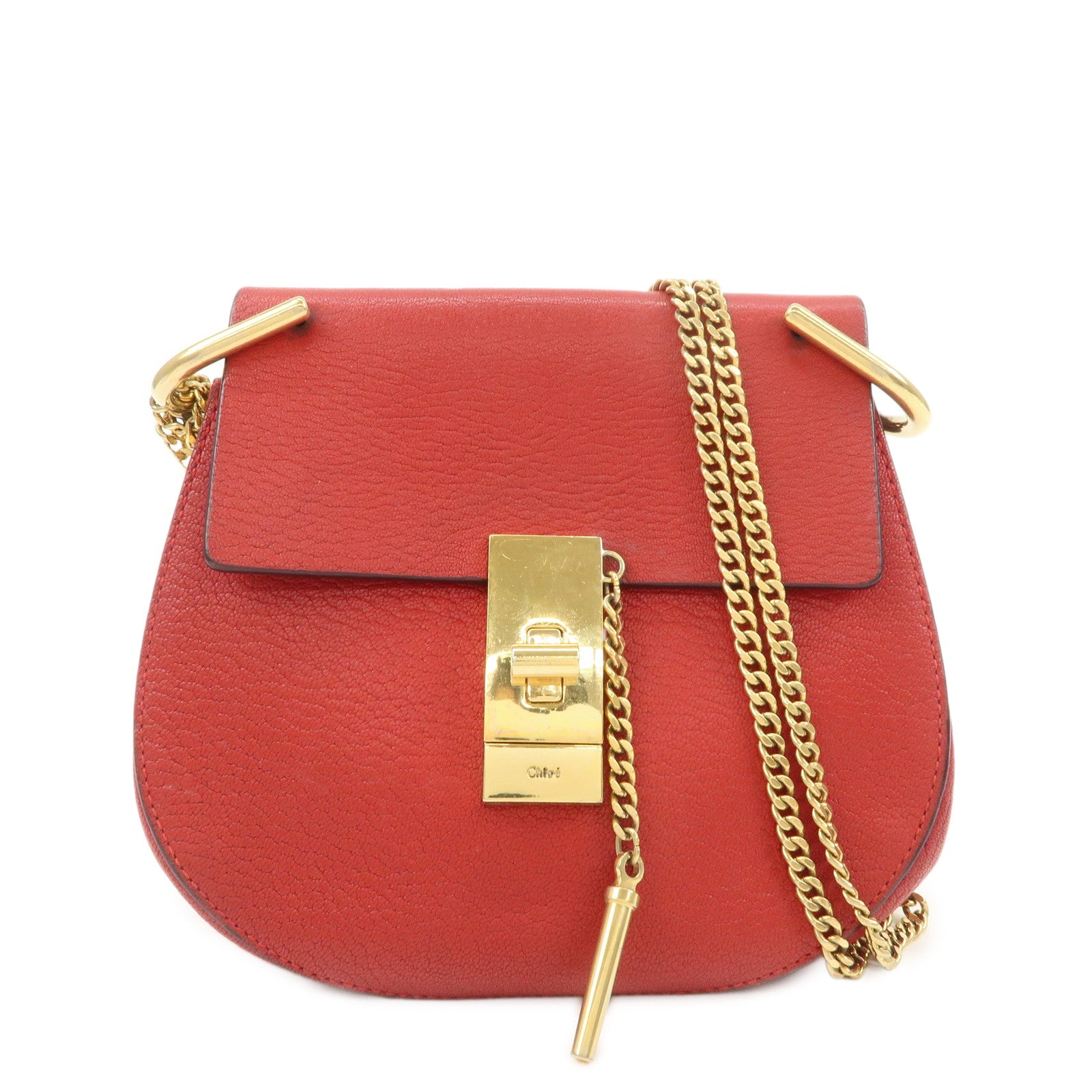 Chloe Drew Leather Chain Shoulder Bag Crossbody Bag Red