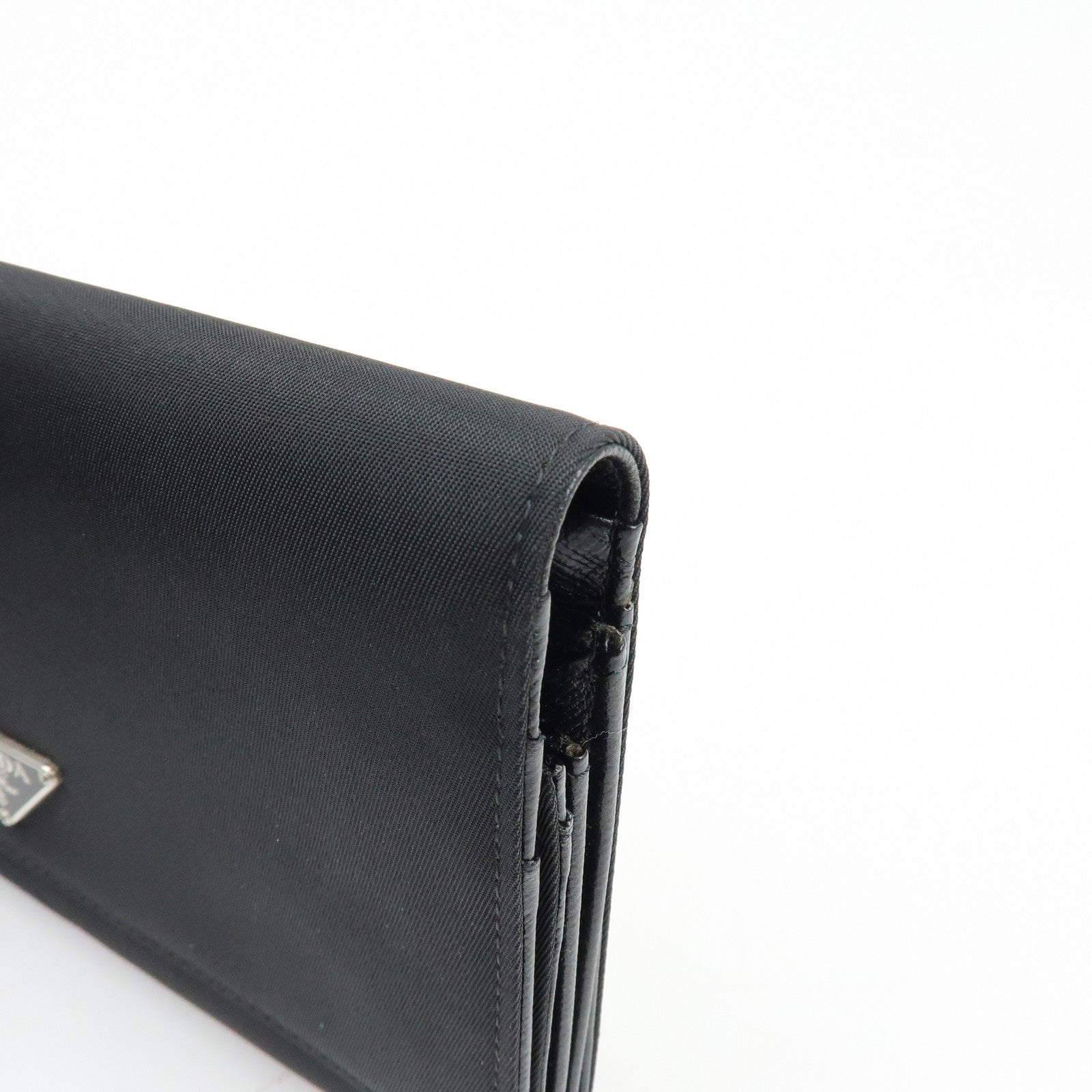 PRADA Triagle Logo Nylon Saffiano Leather Long Wallet Black