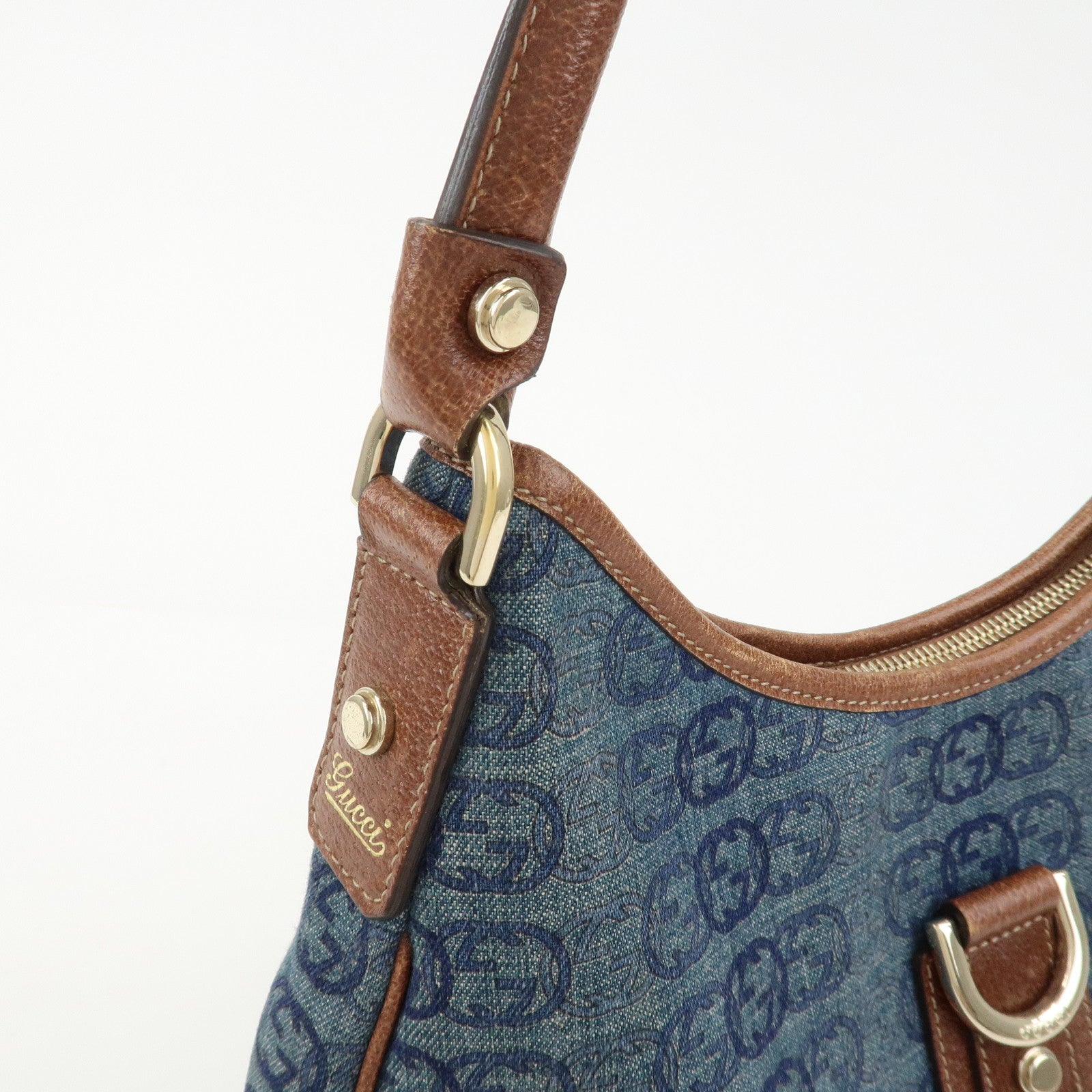 GUCCI Abbey GG Denim Canvas Leather Shoulder Bag Hand Bag 130738