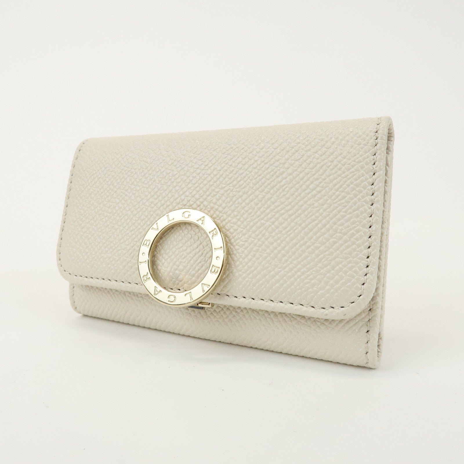 BVLGARI Logo Leather 6 Rings Key Case Key Holder Ivory