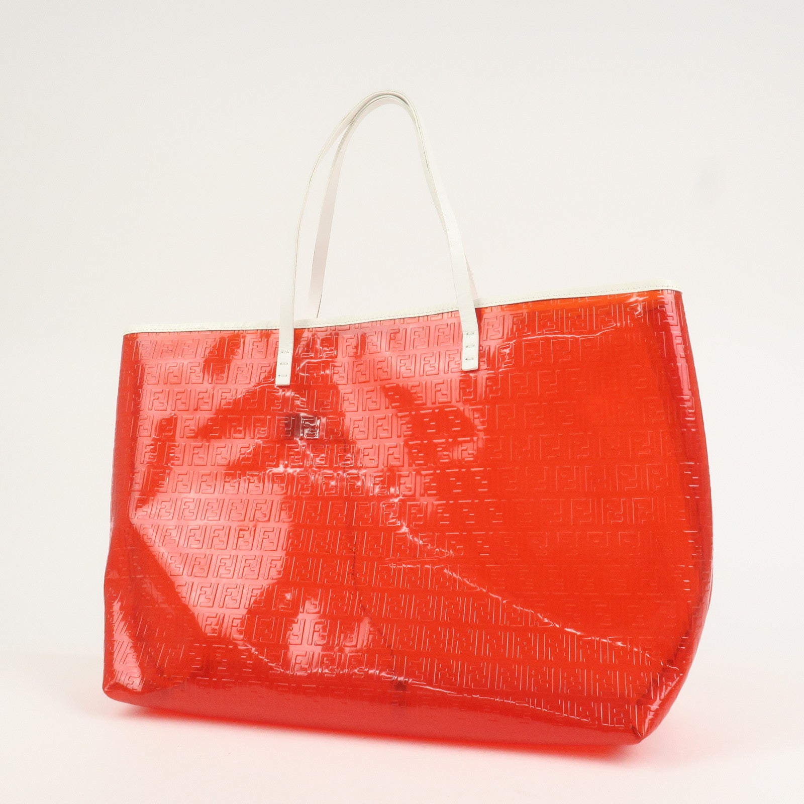 FENDI Zucchino Plastic Leather Tote Bag Shoulder Bag Orange 8BH005