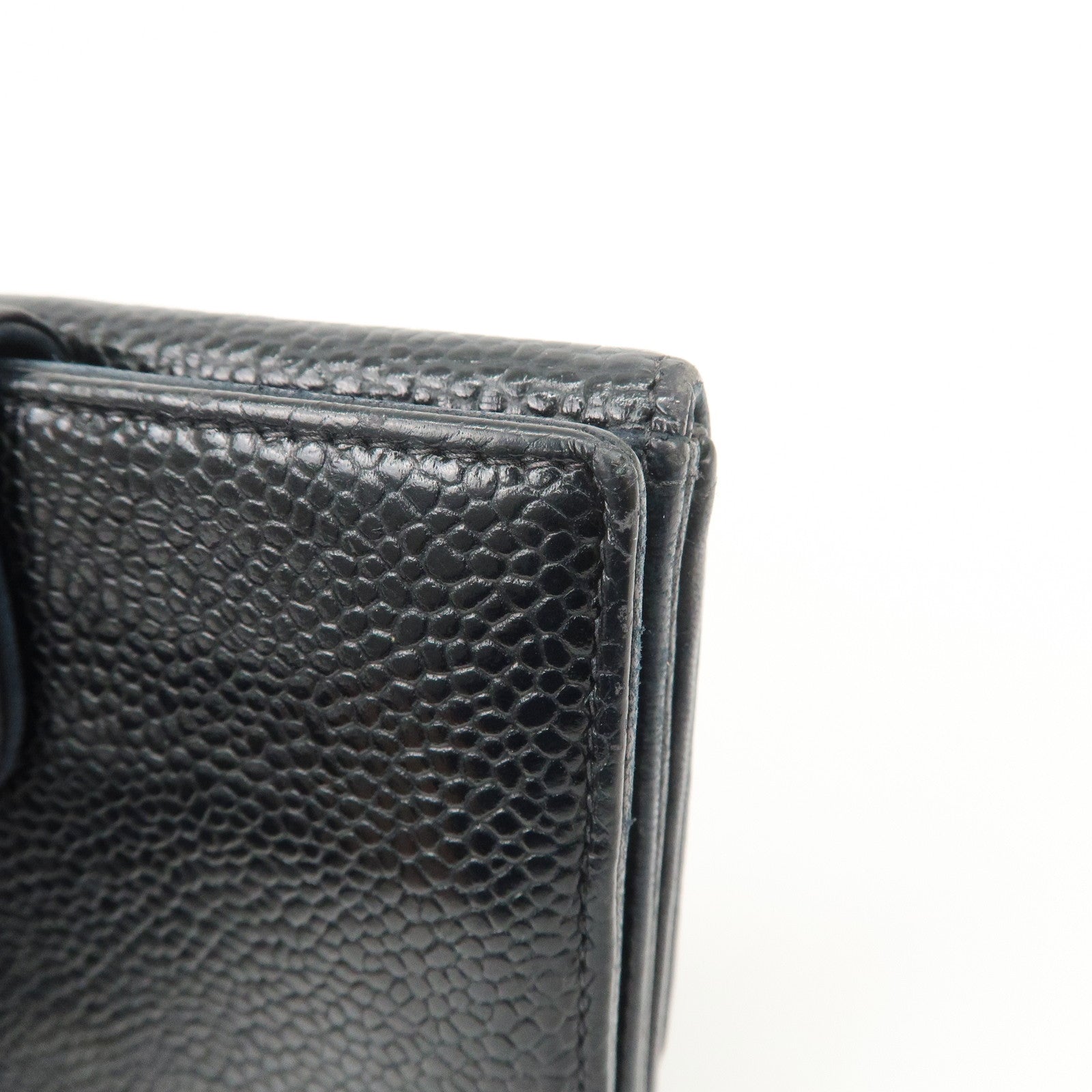 CHANEL COCO Mark Caviarskin Double Hook Wallet Black A13496