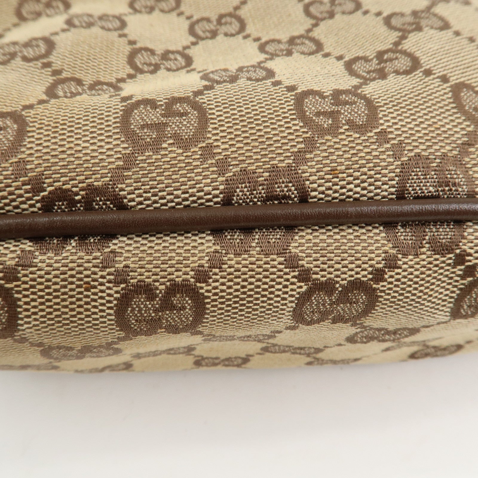 GUCCI Boat Bag GG Canvas Leather Hand Bag Brown 07198