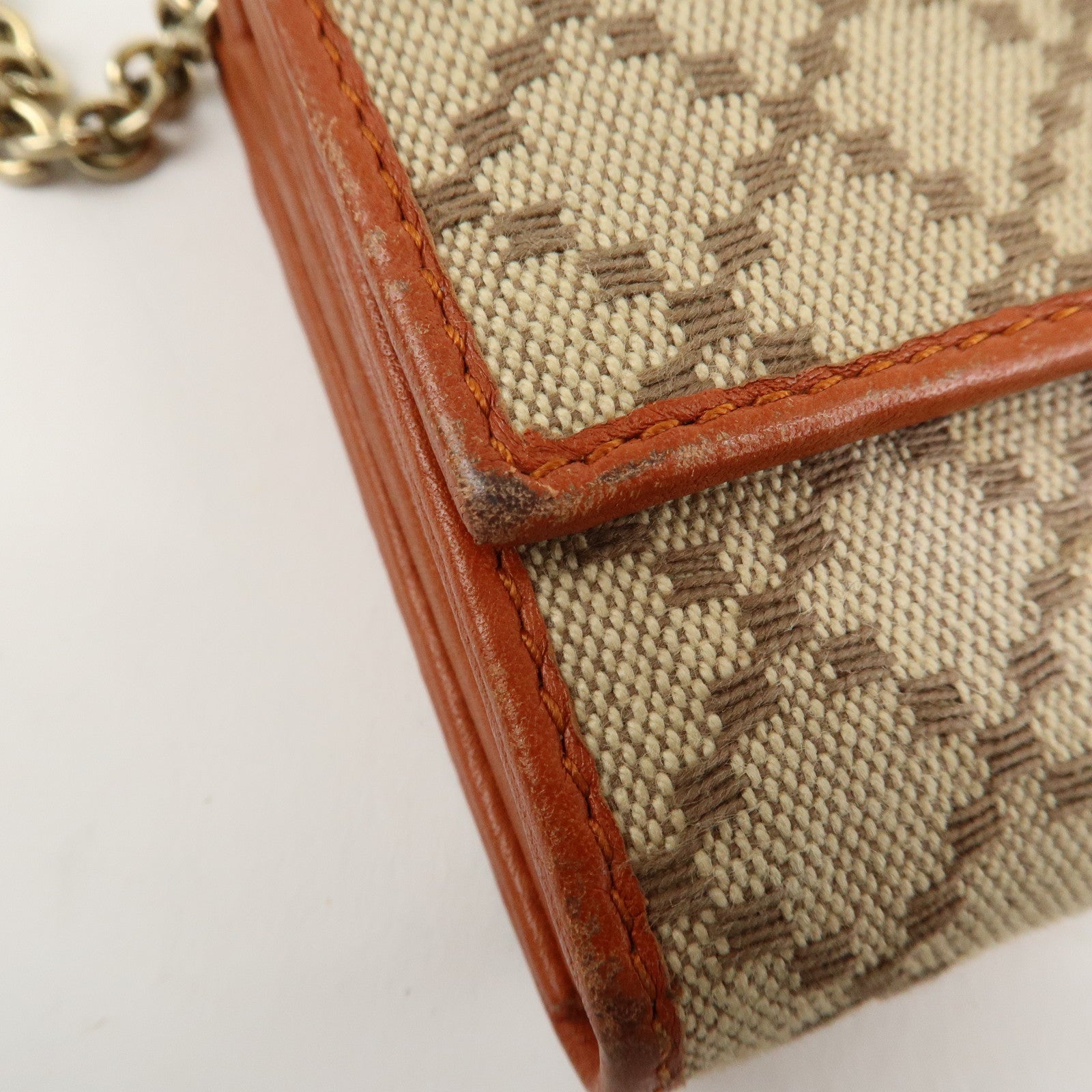 GUCCI Diamante Canvas Chain Strap Long Wallet Hand Bag Beige 269541 Used