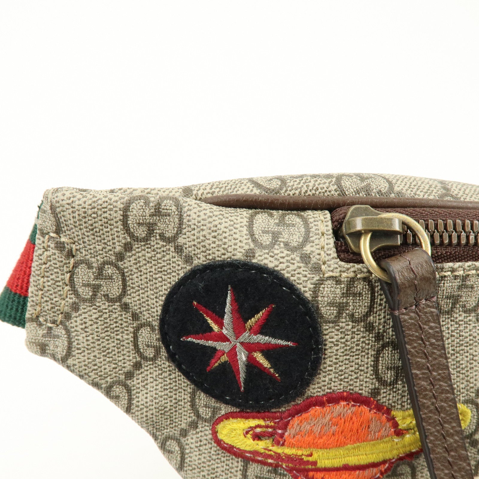 GUCCI Sherry GG Supreme Canvas Leather Waist Bag Gray Brown 529711